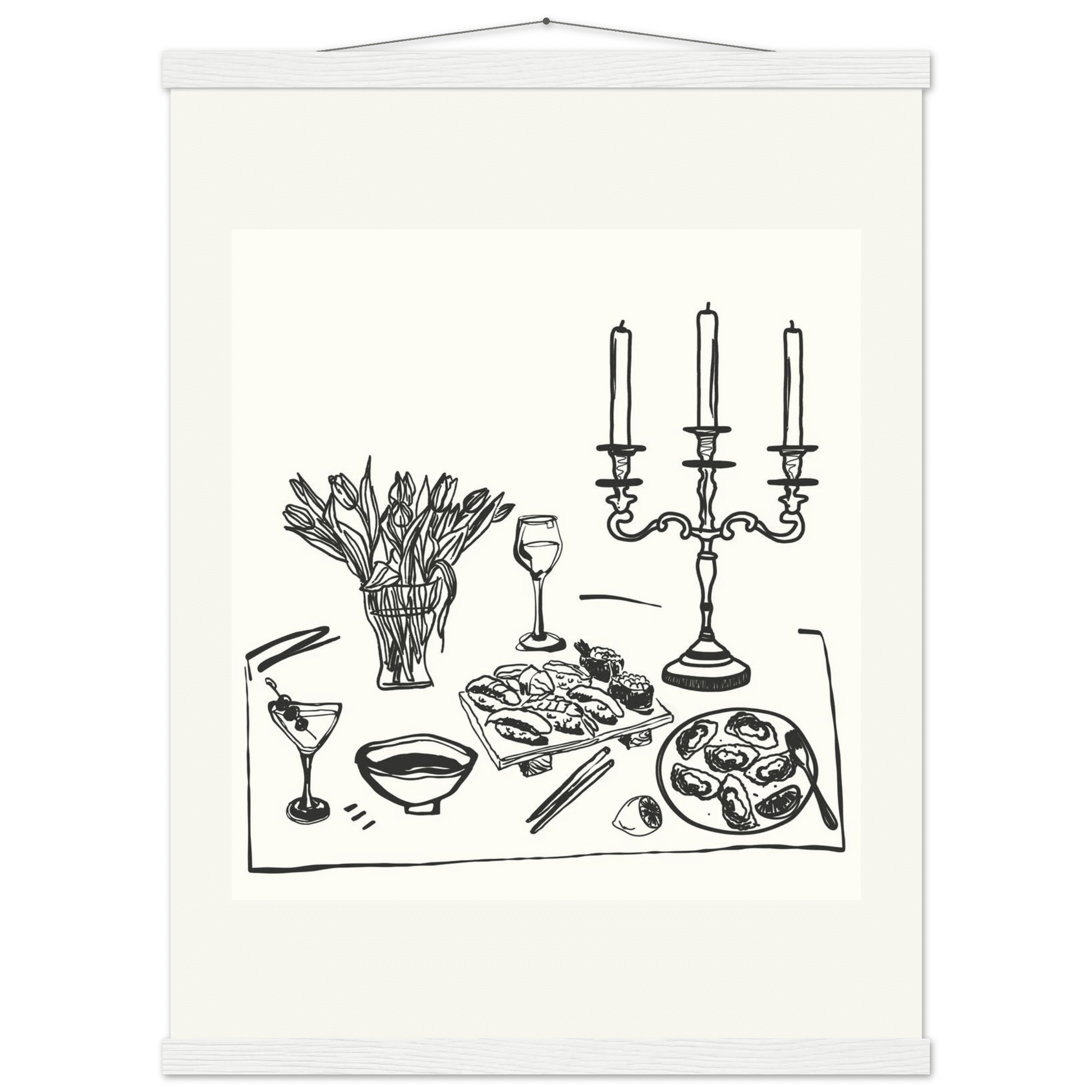 Fine Dining Table Print | Black Line Art Kitchen Wall Art | Elegant Dining Room Poster - Evergreen Posters