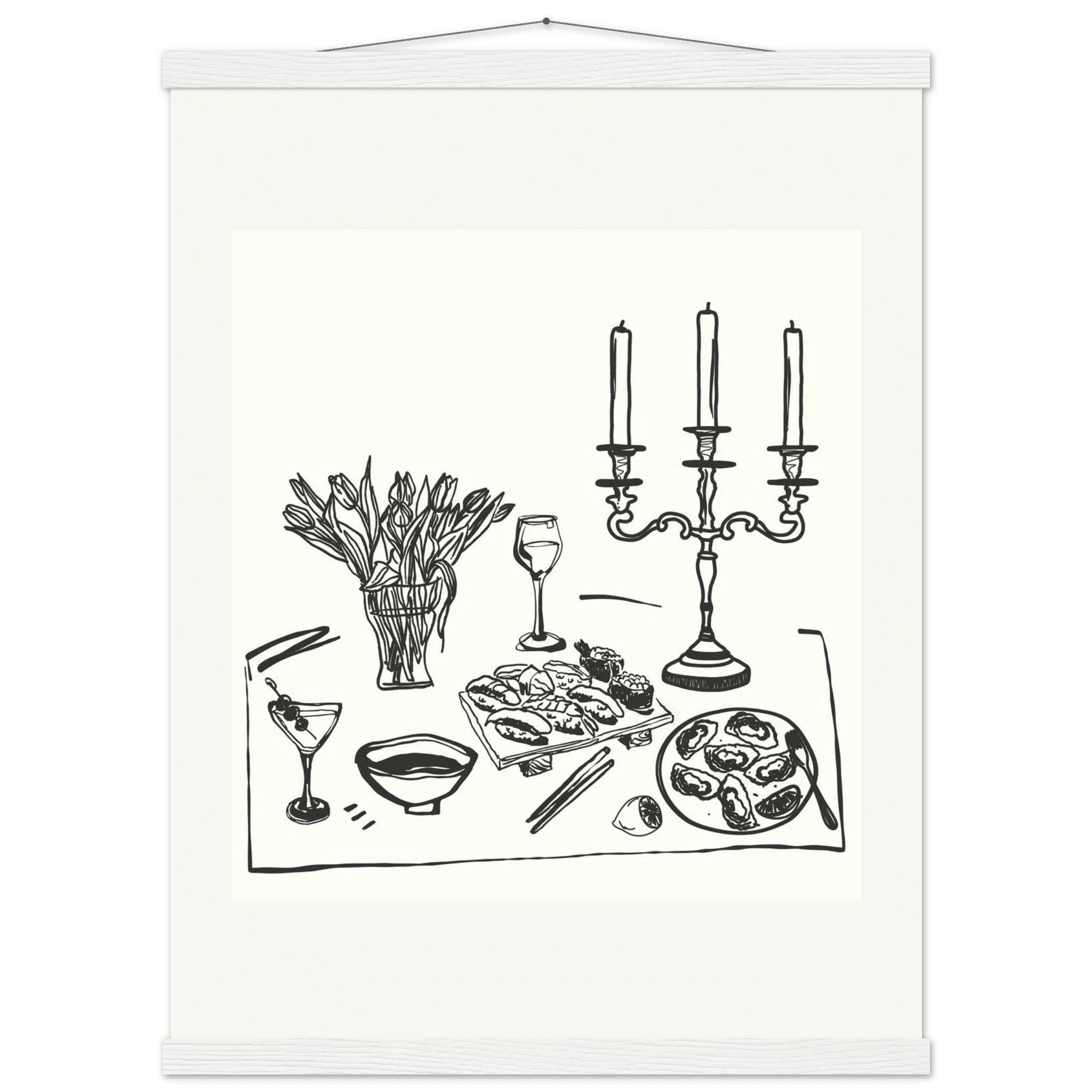 Fine Dining Table Print | Black Line Art Kitchen Wall Art | Elegant Dining Room Poster - Evergreen Posters