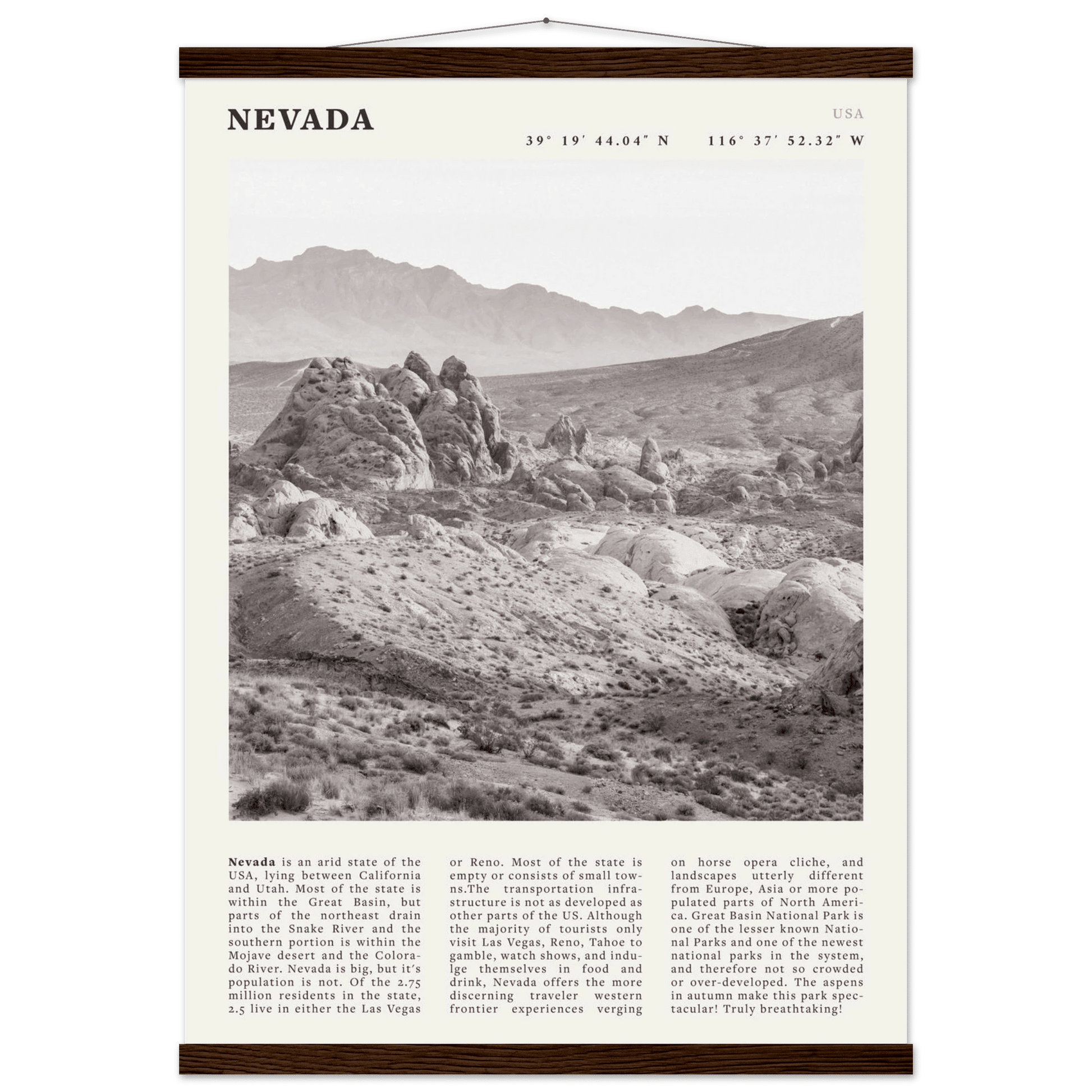 Nevada Poster | Black & White Desert Landscape Wall Art | USA Travel Print Decor - Evergreen Posters