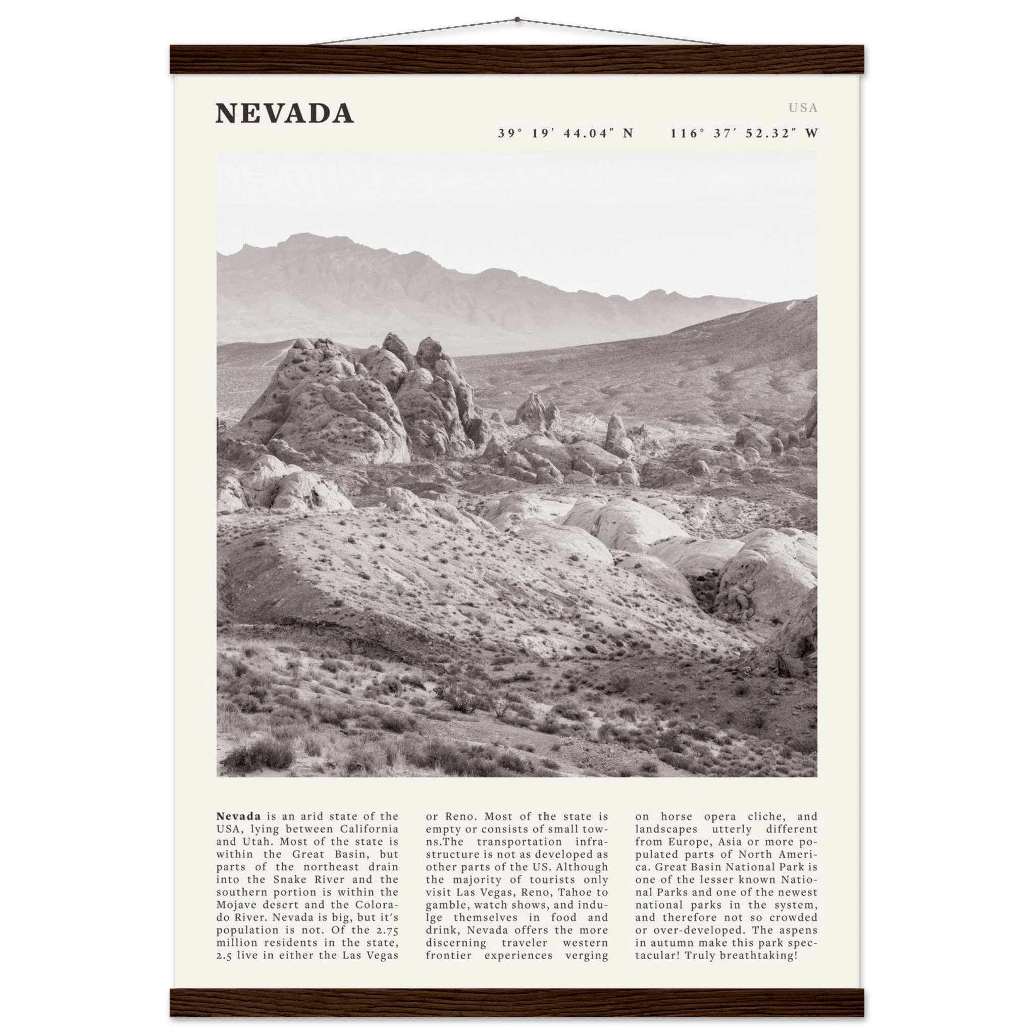 Nevada Poster | Black & White Desert Landscape Wall Art | USA Travel Print Decor - Evergreen Posters