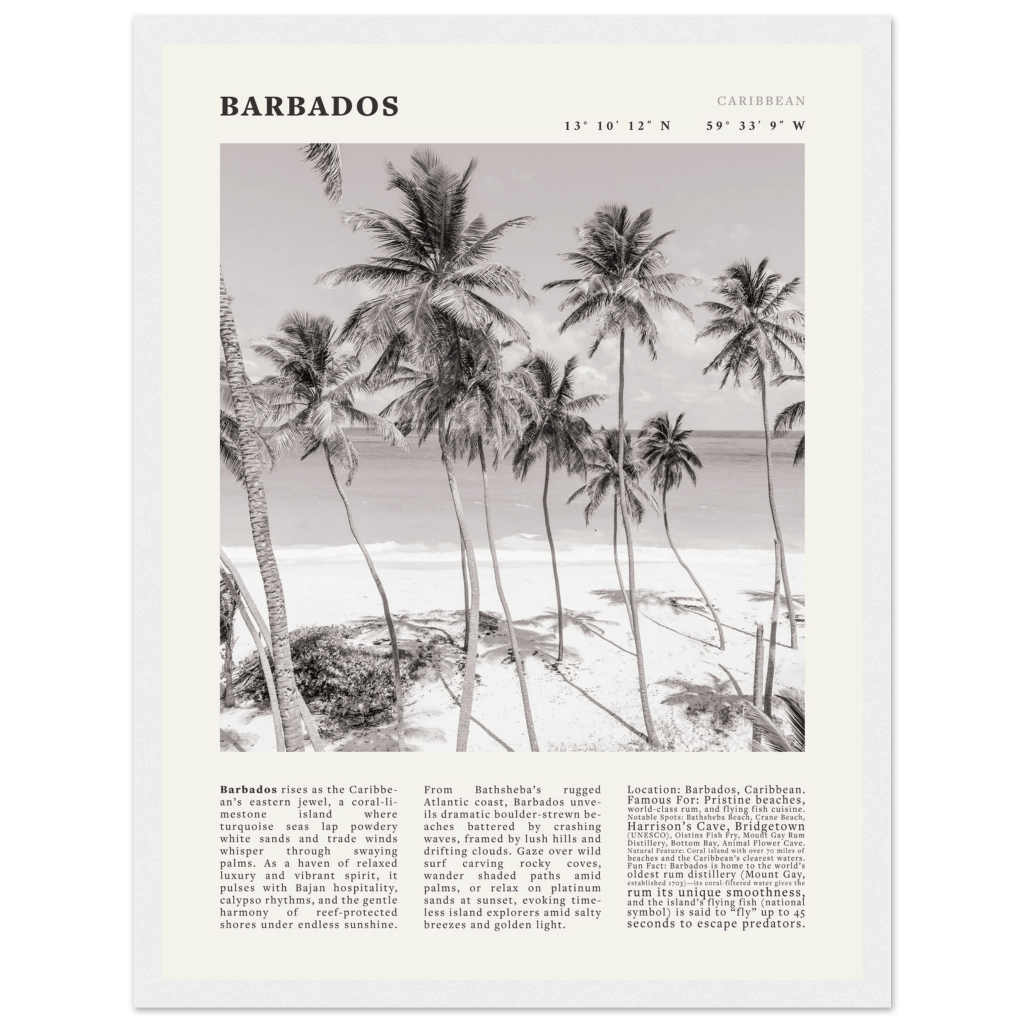 Barbados Poster Black and White – Vintage Caribbean Palm Beach Print (Digital & Printed Options) - Evergreen Posters
