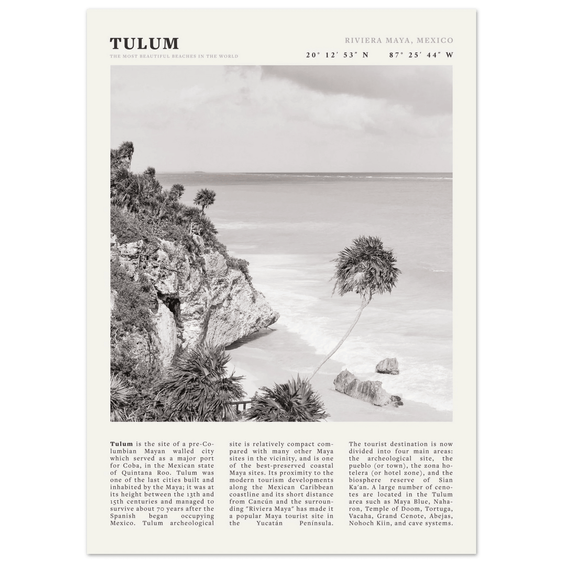 Tulum Poster | Black & White Riviera Maya Mexico Wall Art | Beach Travel Print - Evergreen Posters