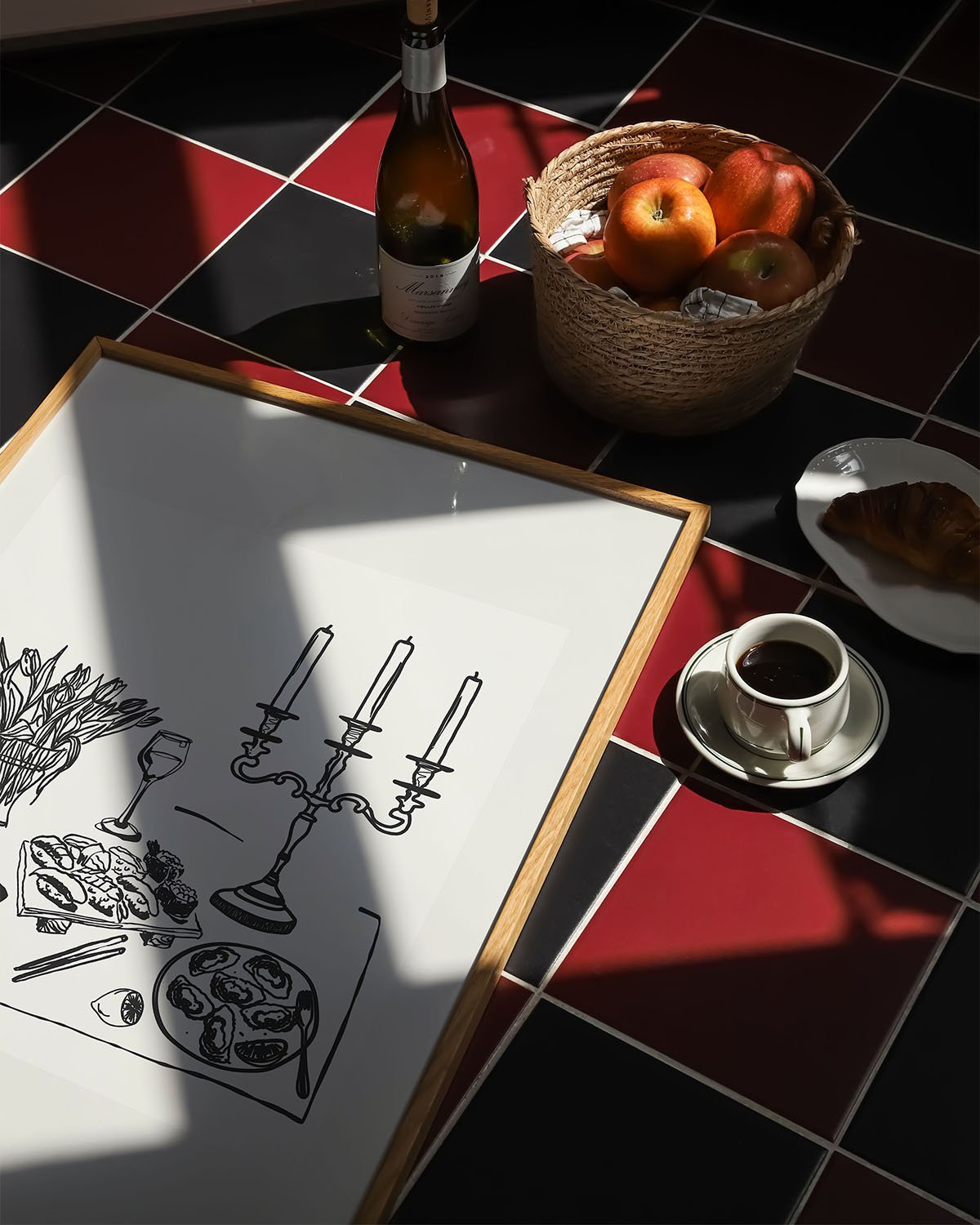Fine Dining Table Print | Black Line Art Kitchen Wall Art | Elegant Dining Room Poster - Evergreen Posters