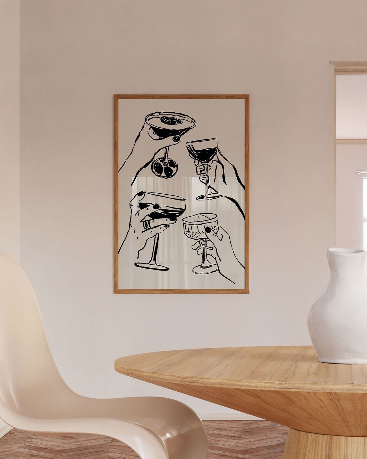 Cheers Print | Black Line Art Cocktail Glasses Wall Art | Kitchen Bar Poster - Evergreen Posters