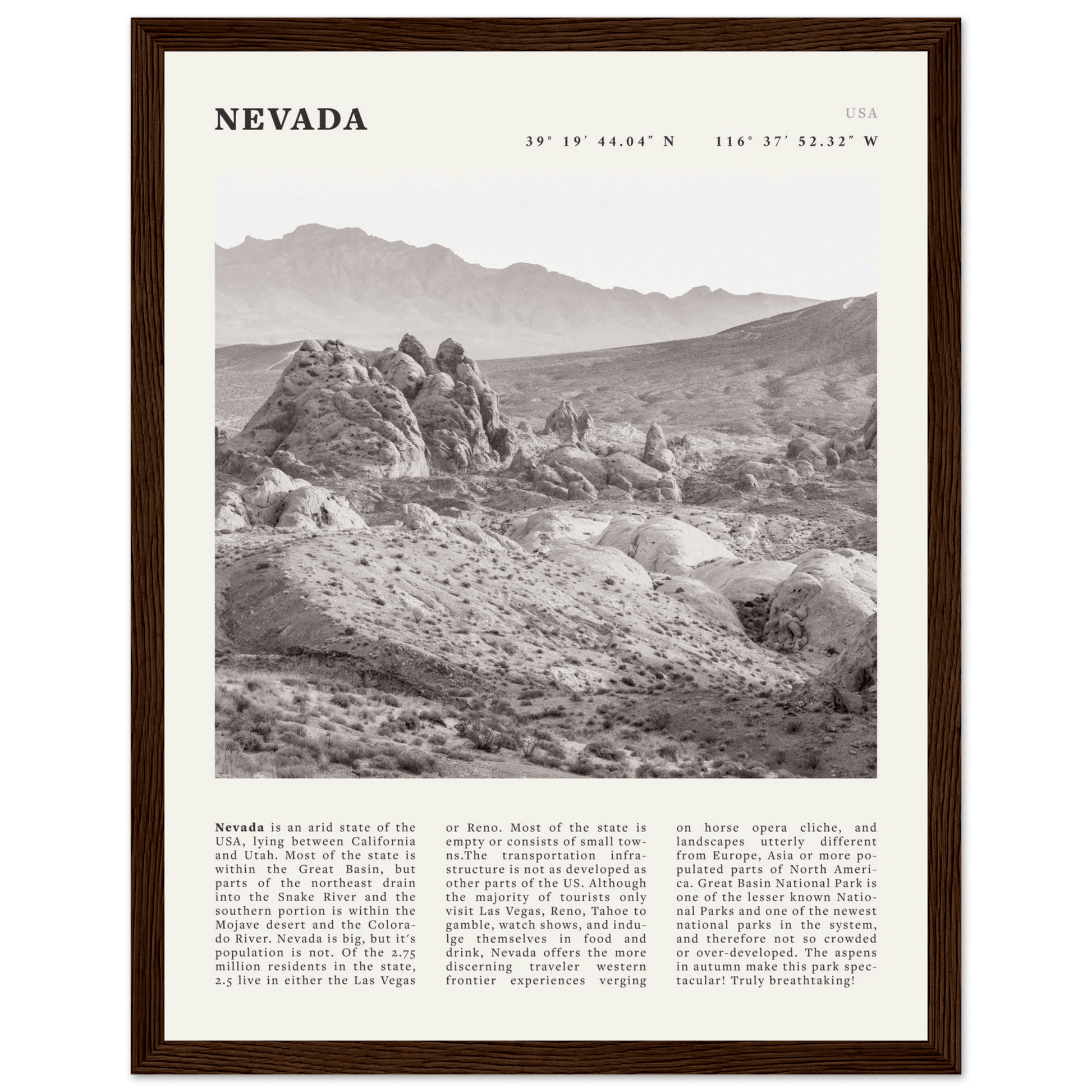 Nevada Poster | Black & White Desert Landscape Wall Art | USA Travel Print Decor - Evergreen Posters
