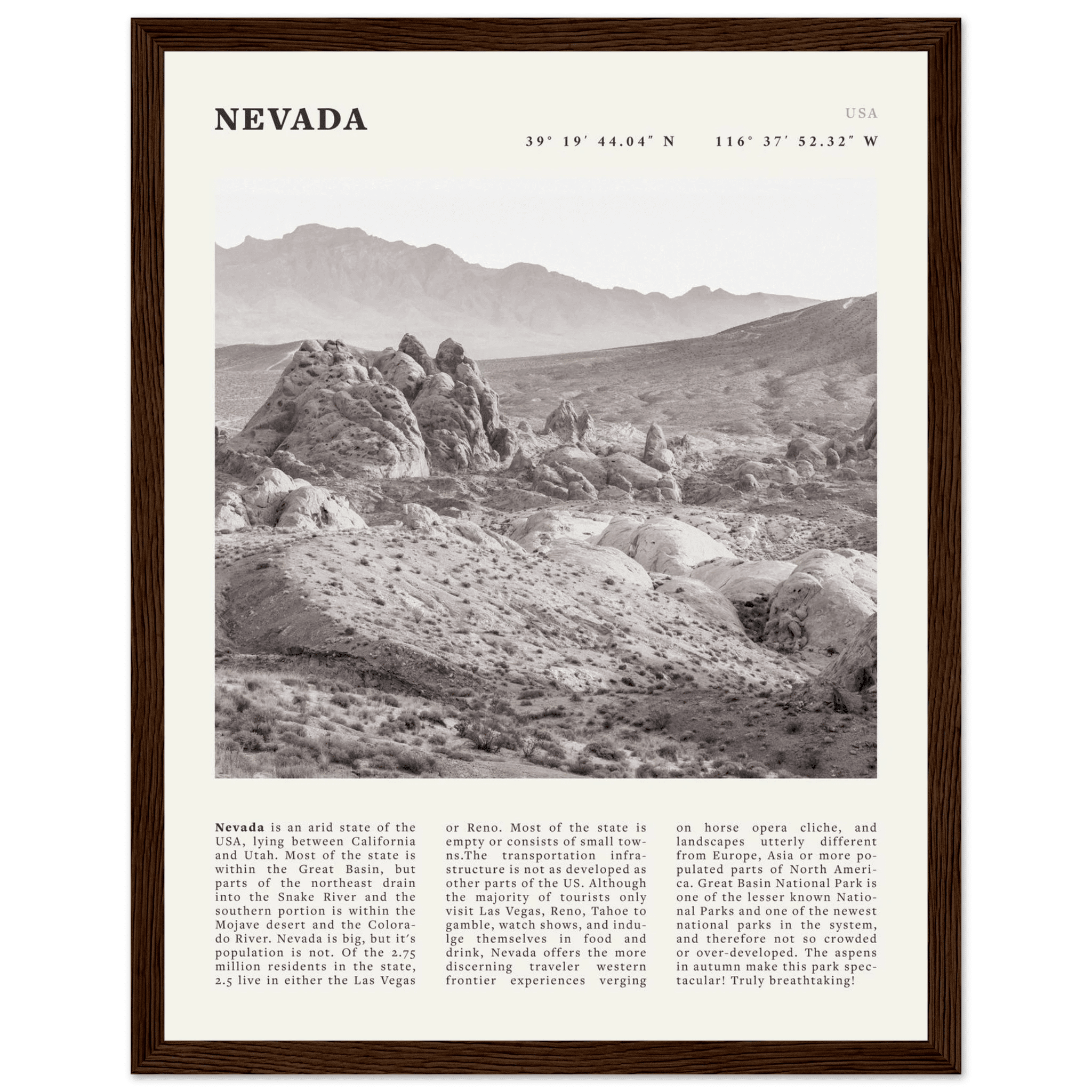 Nevada Poster | Black & White Desert Landscape Wall Art | USA Travel Print Decor - Evergreen Posters