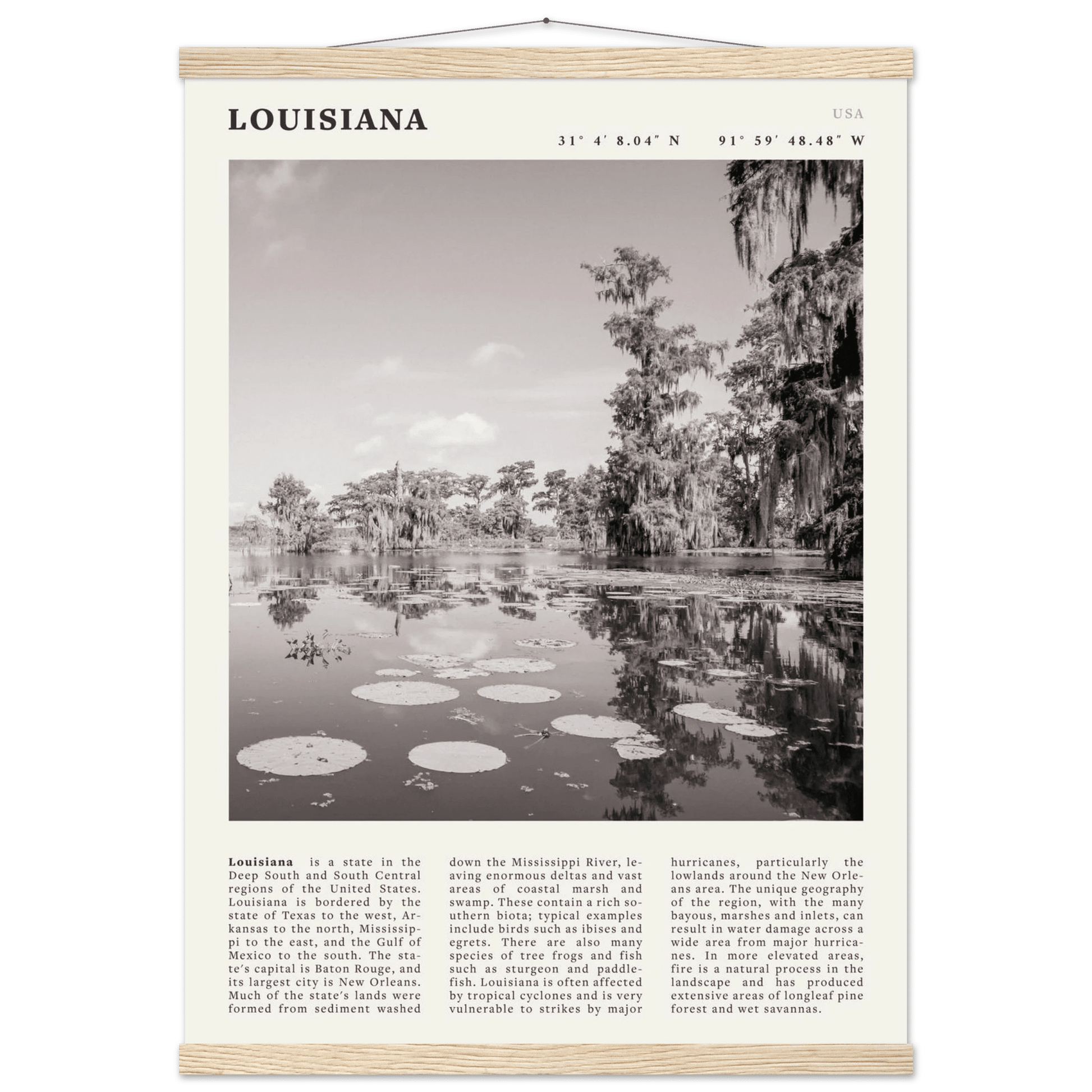 Louisiana Poster | Black & White Bayou Wall Art | Southern USA Travel Print Decor - Evergreen Posters