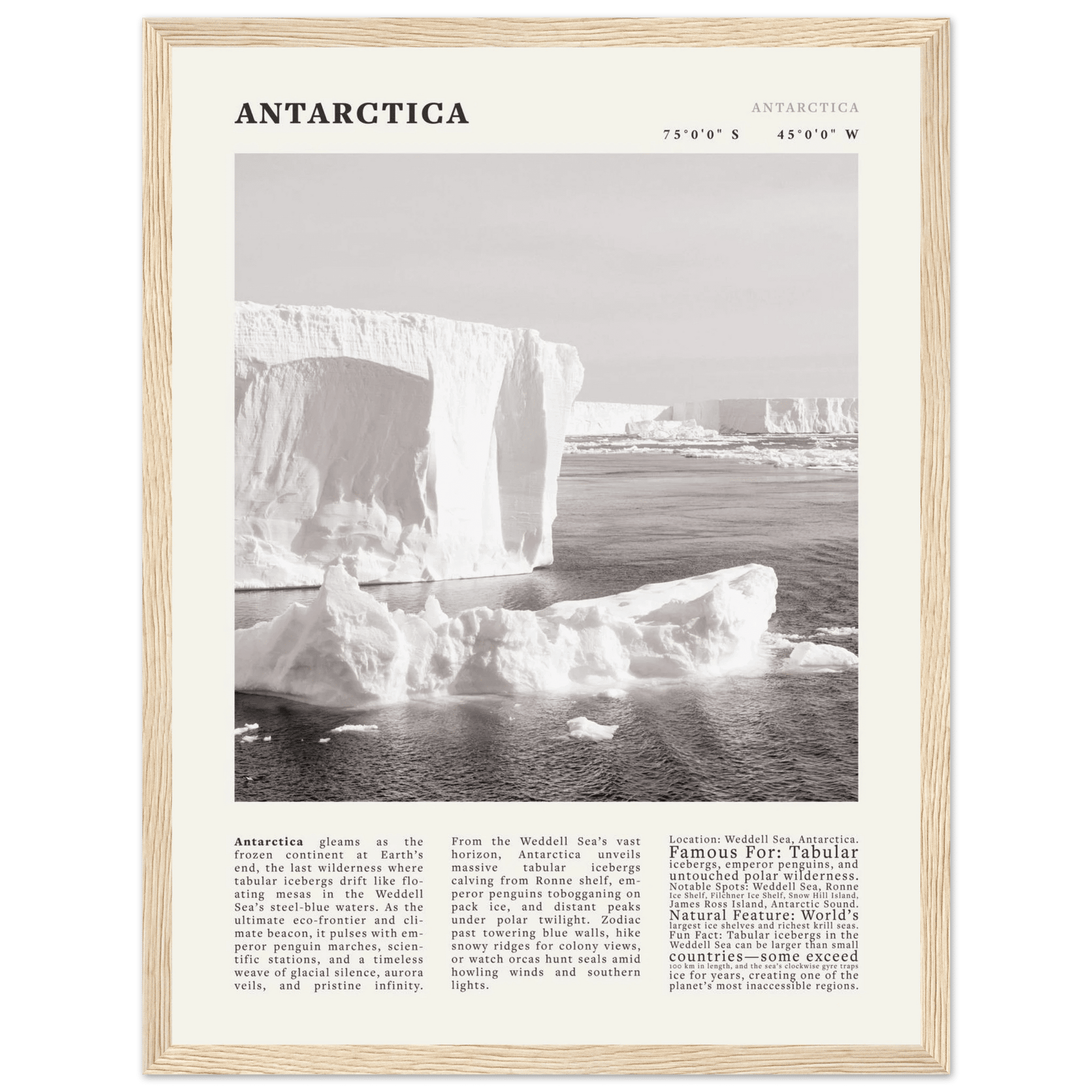 Antarctica Poster Black and White – Vintage Weddell Sea Iceberg Print (Digital & Printed Options) - Evergreen Posters