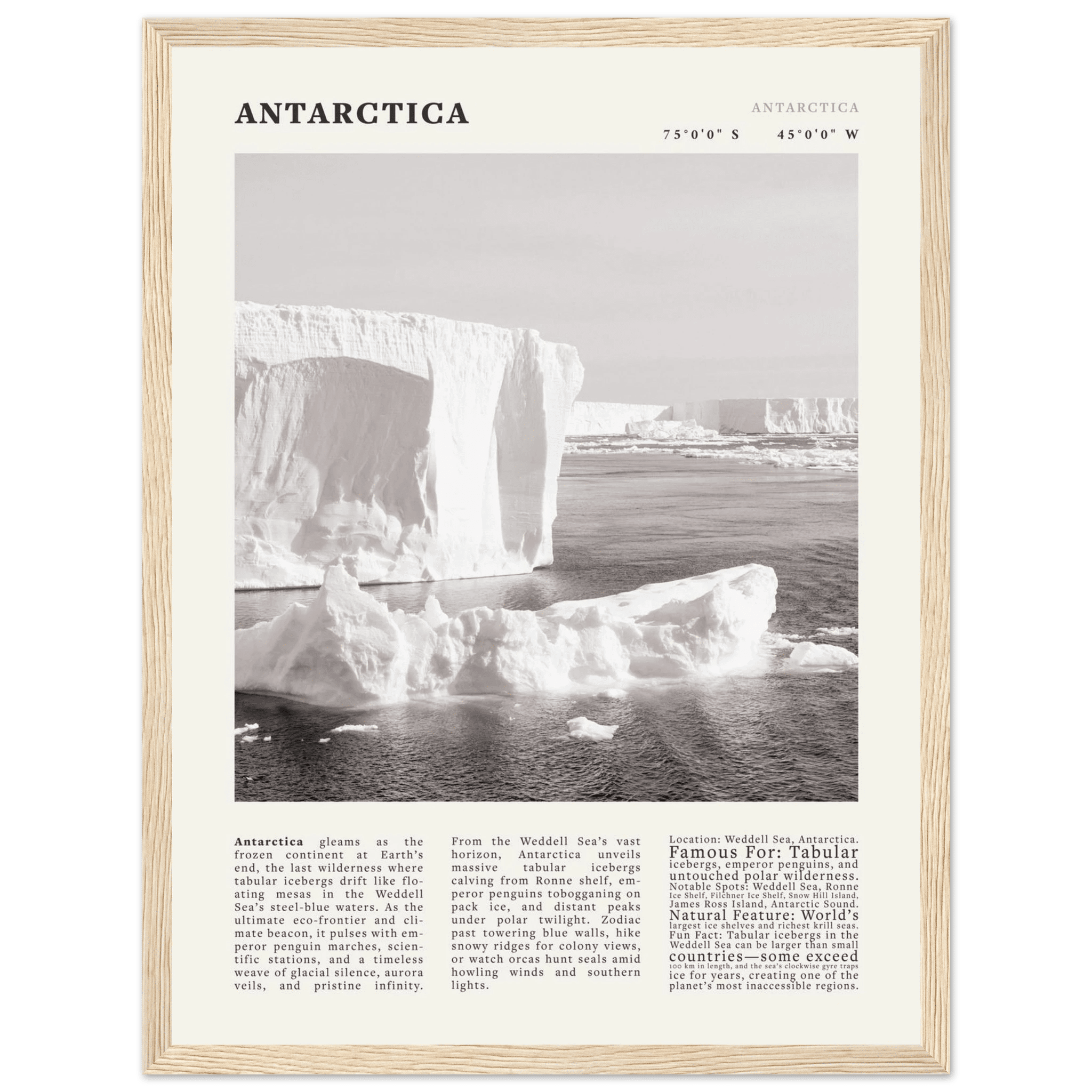 Antarctica Poster Black and White – Vintage Weddell Sea Iceberg Print (Digital & Printed Options) - Evergreen Posters