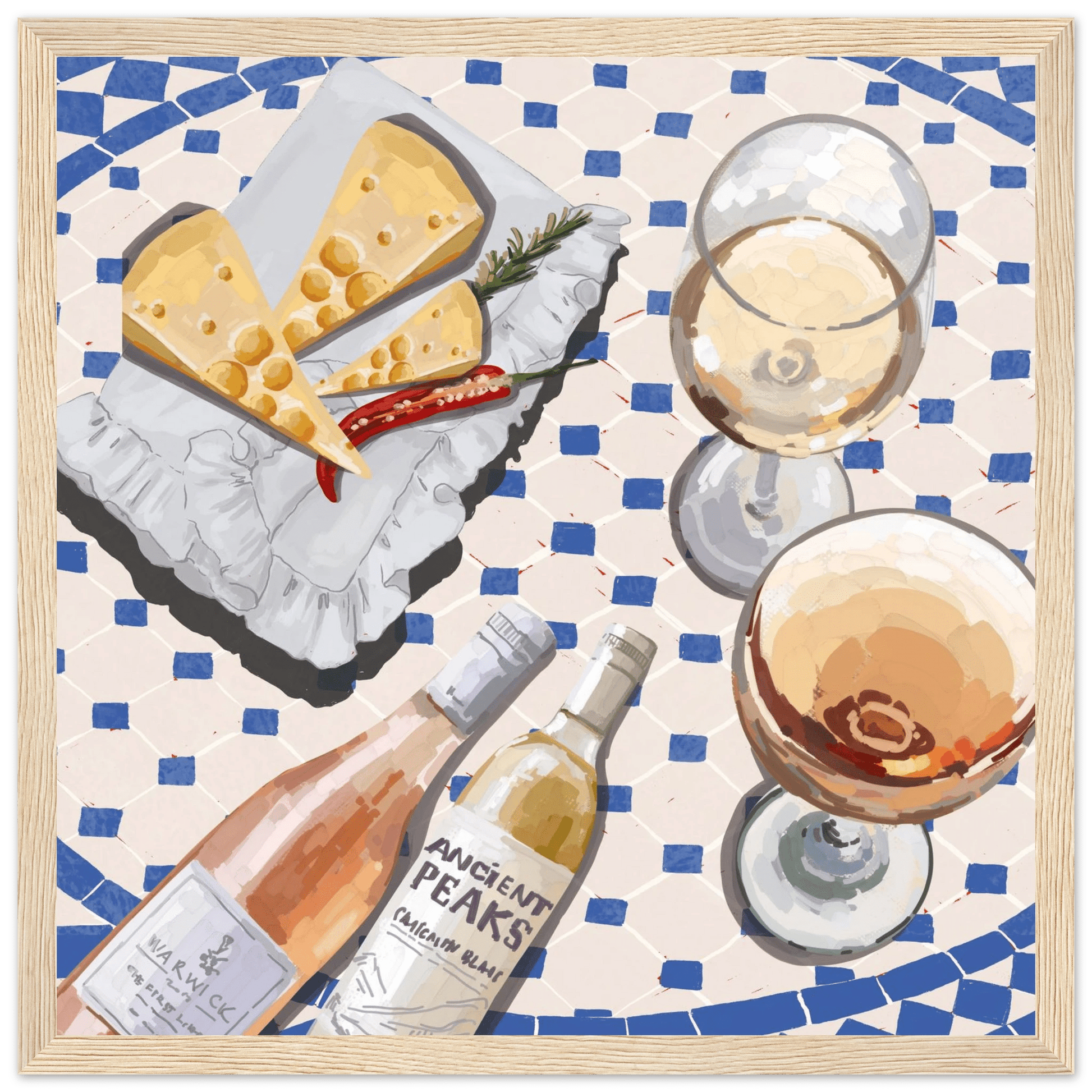 Wine & Cheese Poster | Food Wall Art | Blue Tile Square Kitchen Print - Evergreen Posters - 33