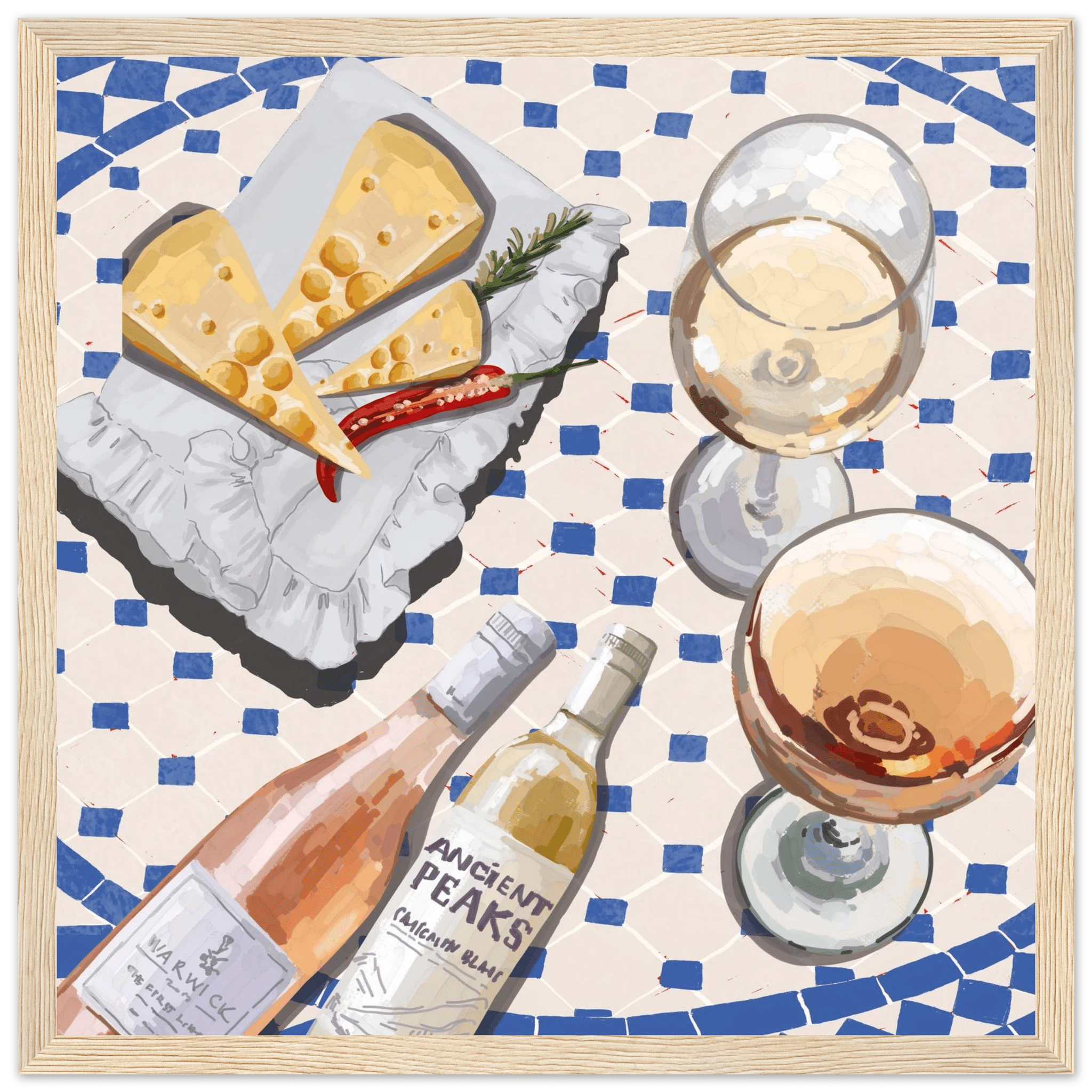 Wine & Cheese Poster | Food Wall Art | Blue Tile Square Kitchen Print - Evergreen Posters - 33