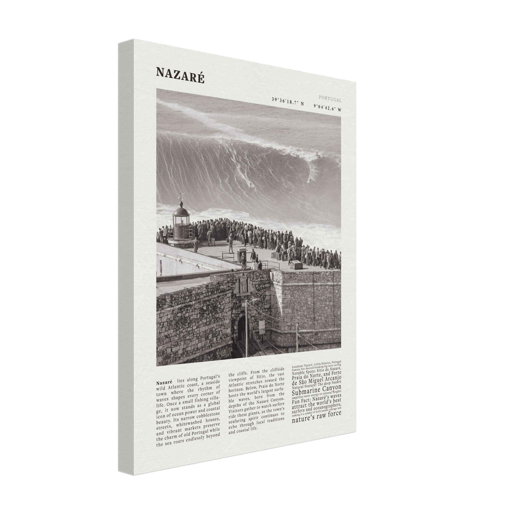 Nazaré Portugal Poster Black and White – Vintage Big Waves Surf Print (Digital & Printed Options) - Evergreen Posters