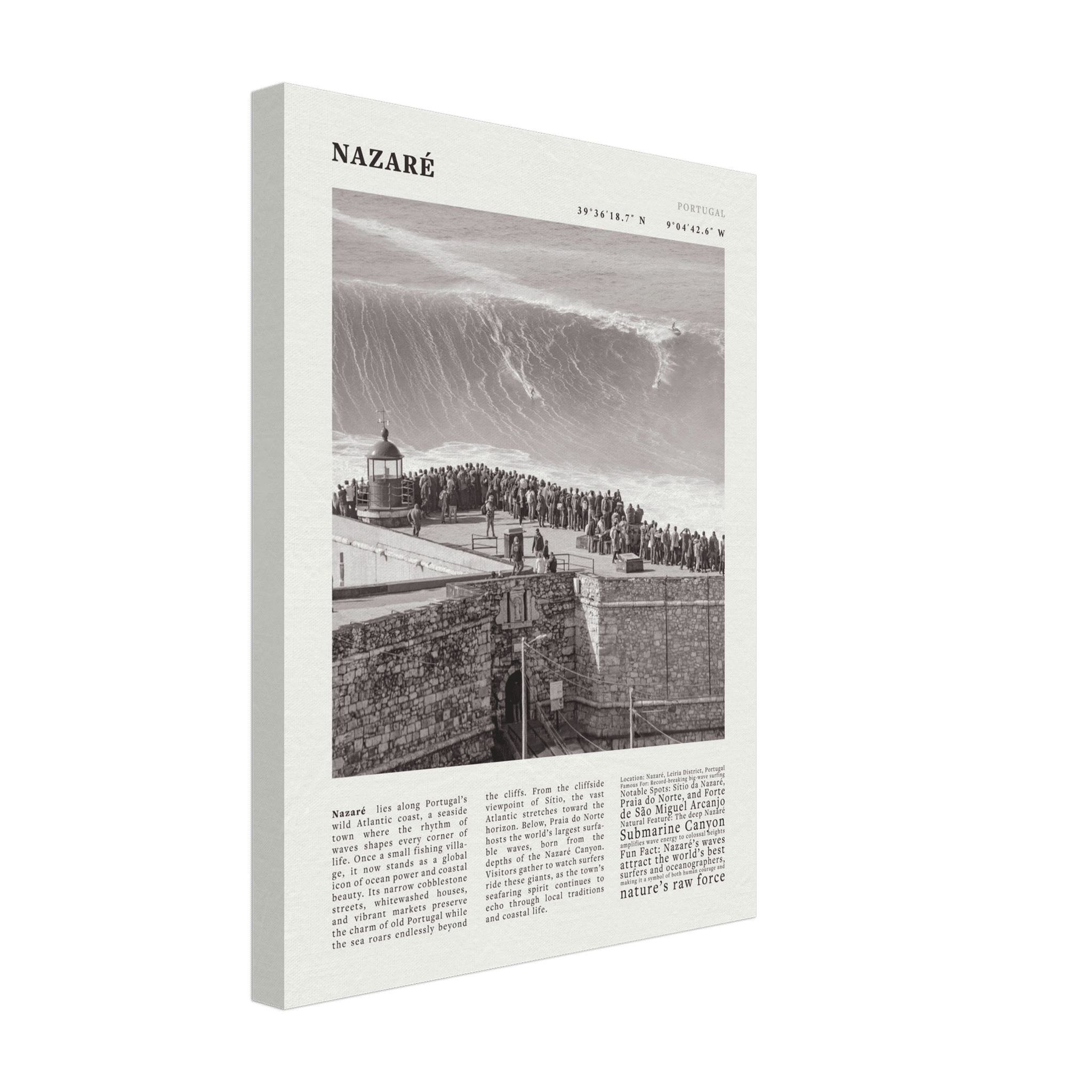 Nazaré Portugal Poster Black and White – Vintage Big Waves Surf Print (Digital & Printed Options) - Evergreen Posters