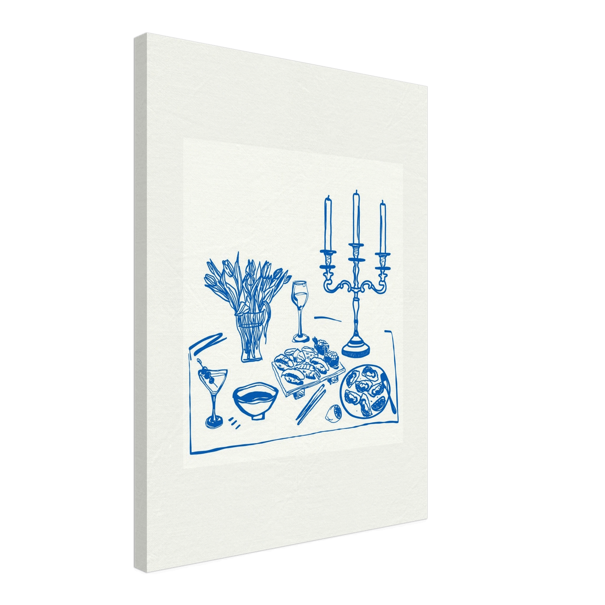 Fine Dining Table Print | Blue Line Art Kitchen Wall Art | Elegant Dining Room Poster - Evergreen Posters