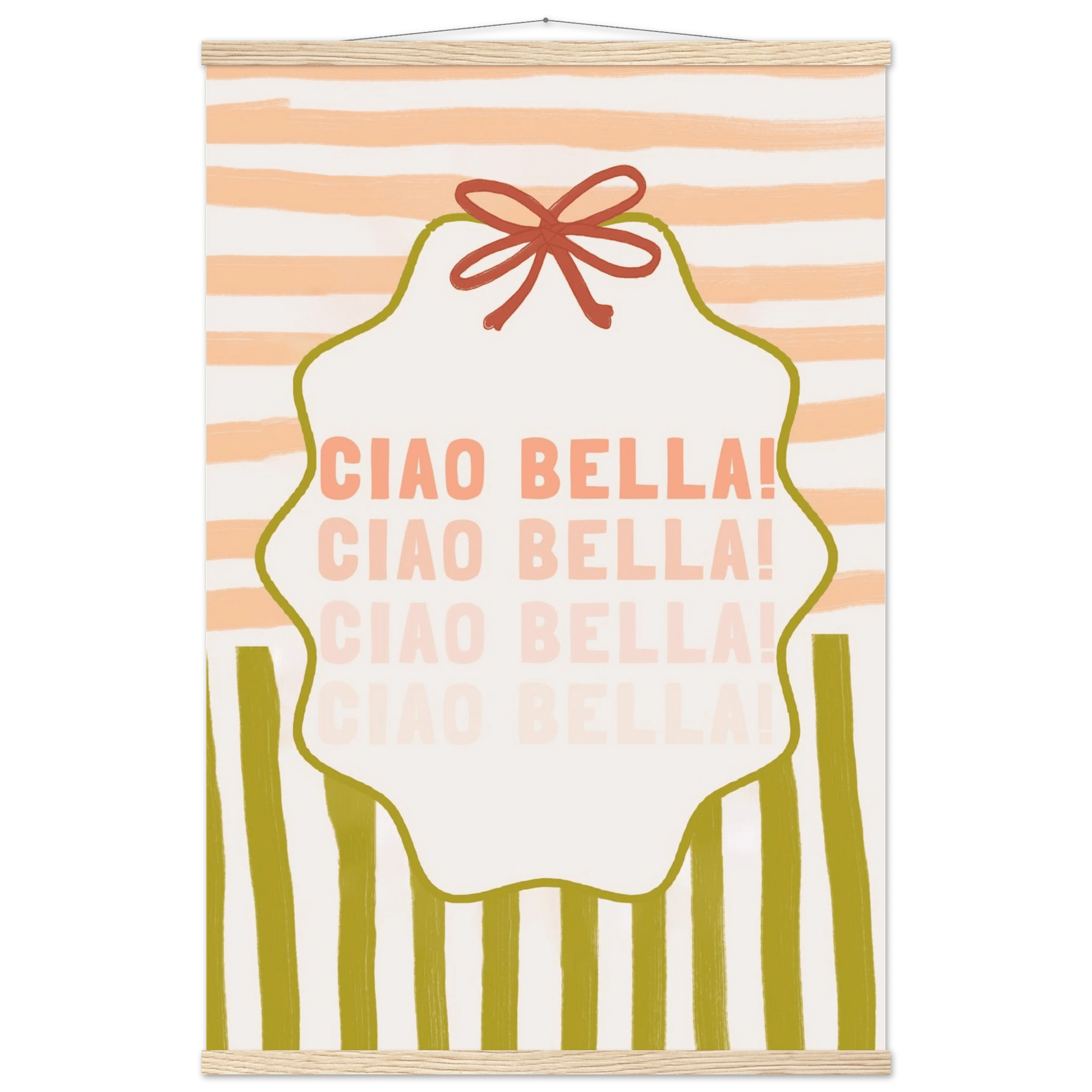 Ciao Bella Poster | Italian Typography Wall Art | Retro Stripe Bow Print | Cute Room Decor - Evergreen Posters