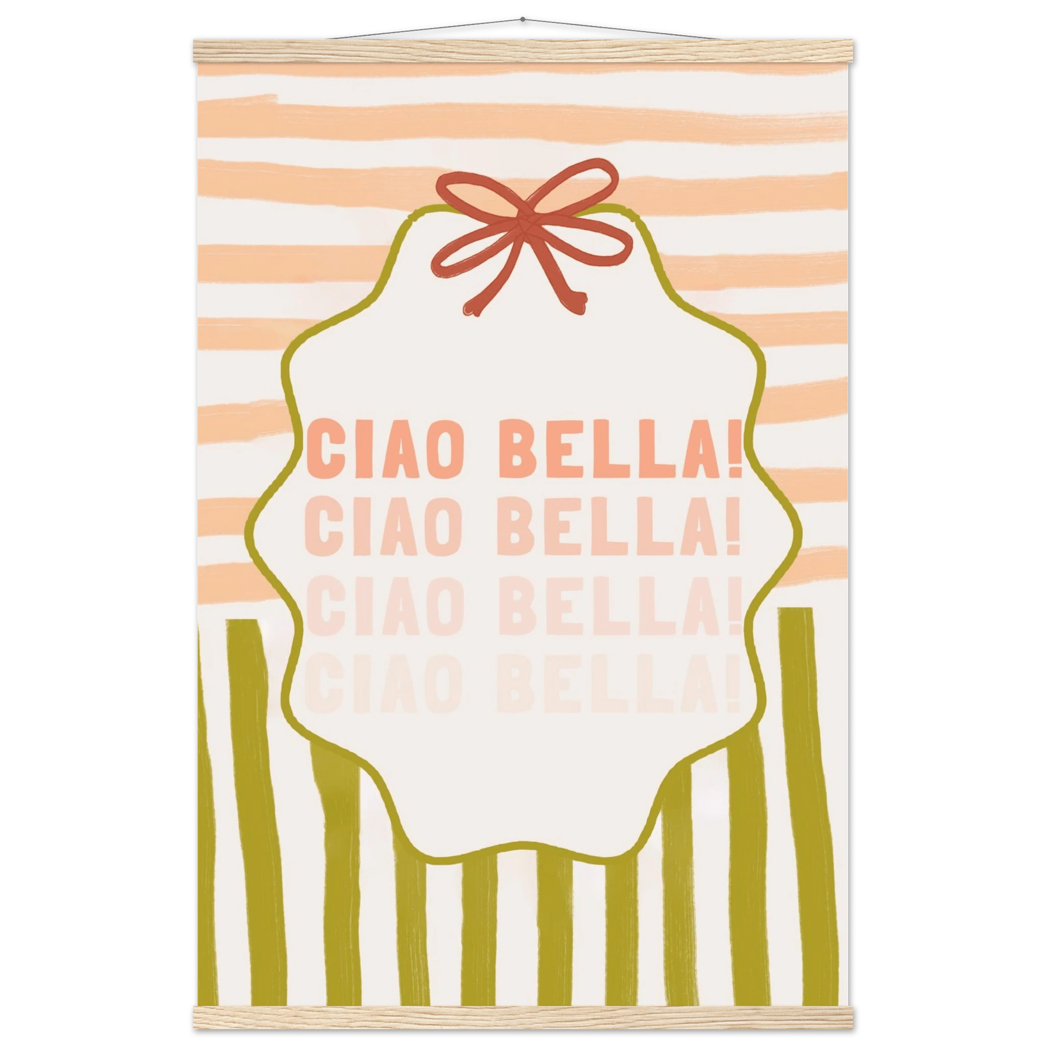 Ciao Bella Poster | Italian Typography Wall Art | Retro Stripe Bow Print | Cute Room Decor - Evergreen Posters