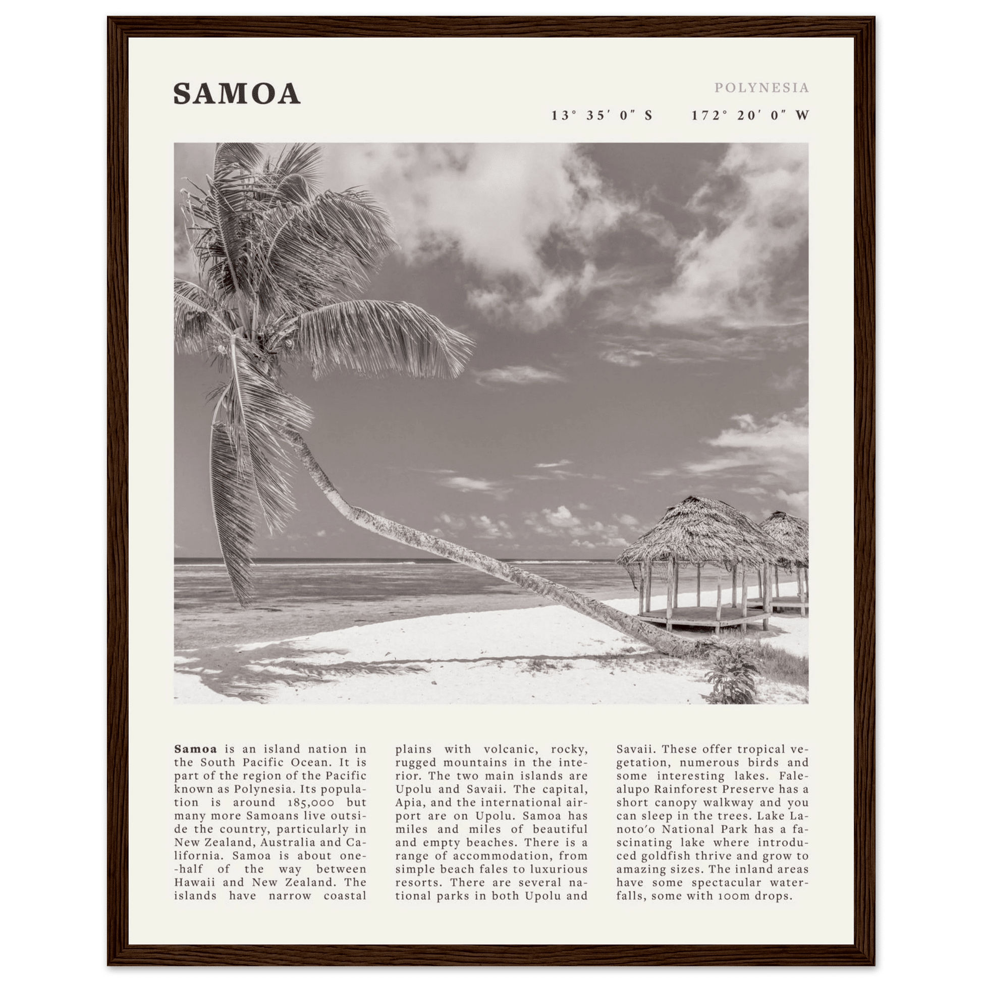 Samoa Poster | Black & White South Pacific Beach Wall Art | Polynesia Travel Print - Evergreen Posters