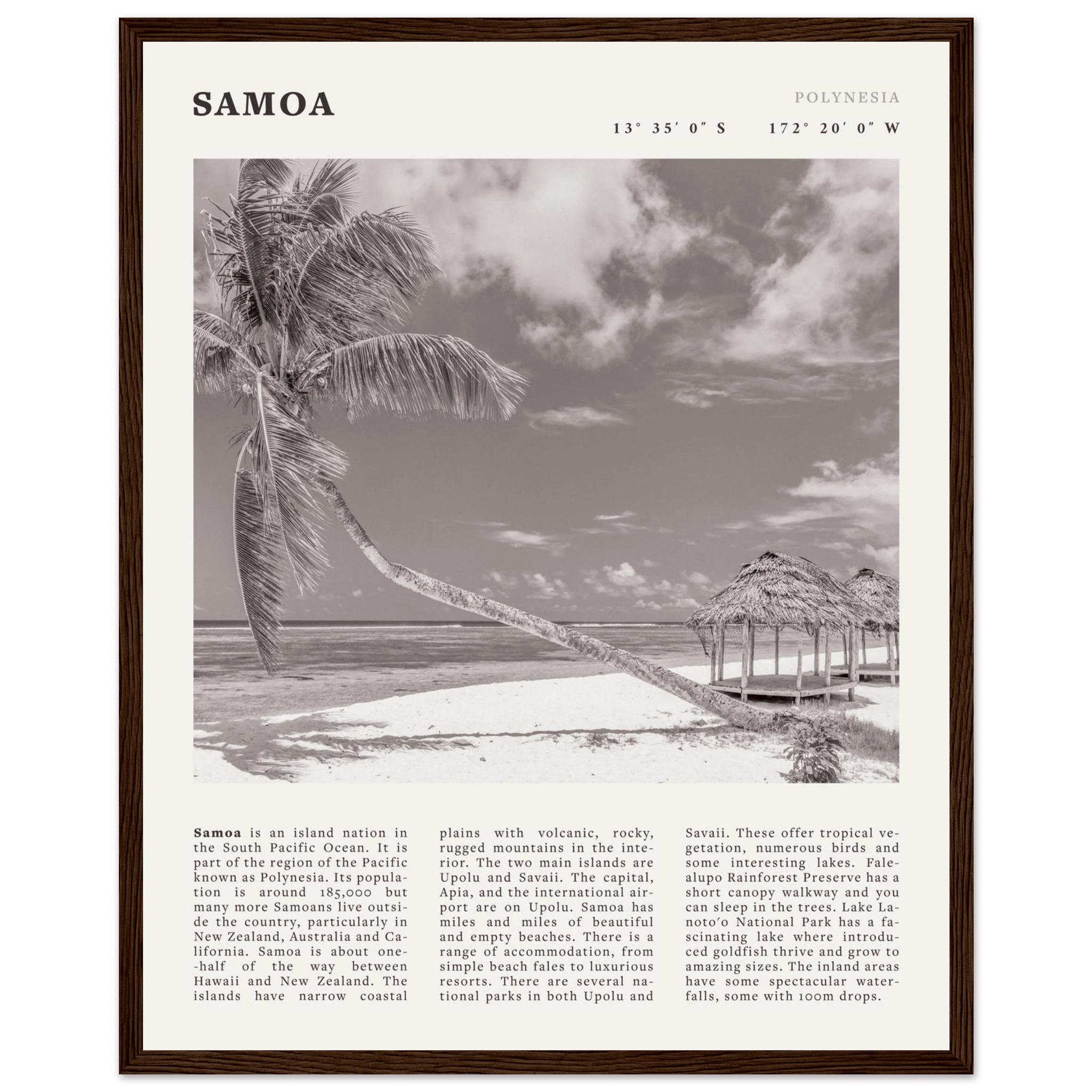 Samoa Poster | Black & White South Pacific Beach Wall Art | Polynesia Travel Print - Evergreen Posters