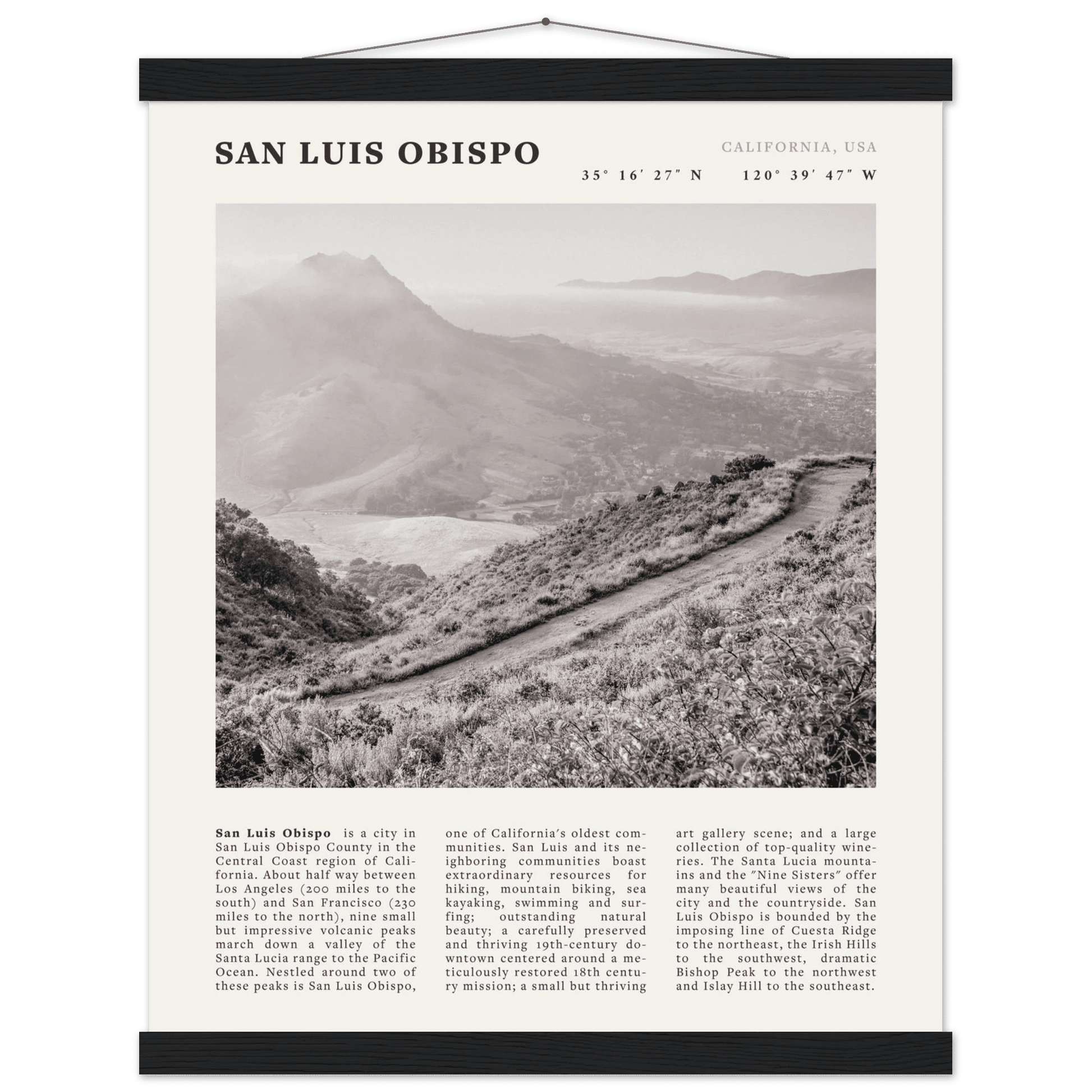 San Luis Obispo Poster | Black & White California Wall Art | SLO Travel Print - Evergreen Posters