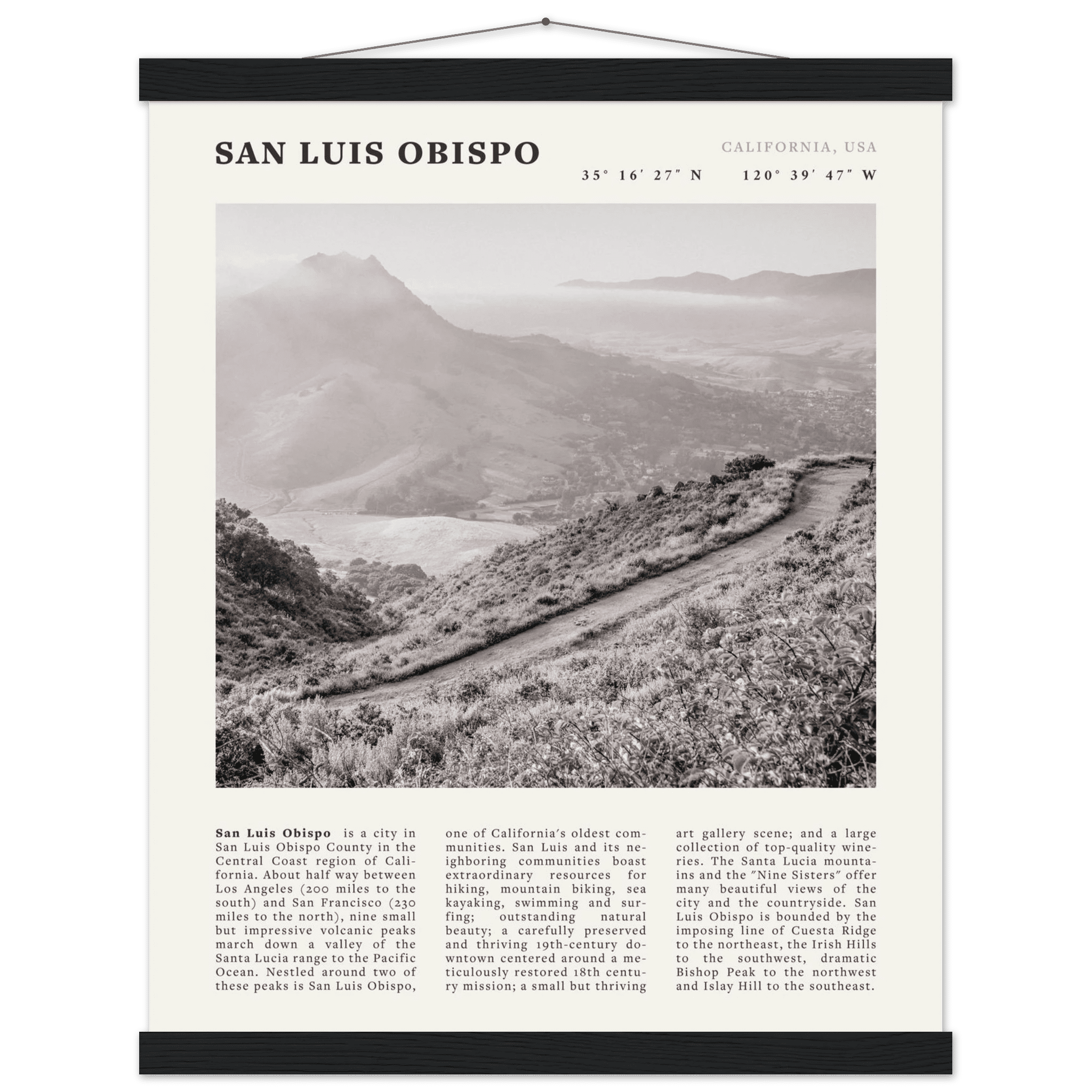 San Luis Obispo Poster | Black & White California Wall Art | SLO Travel Print - Evergreen Posters