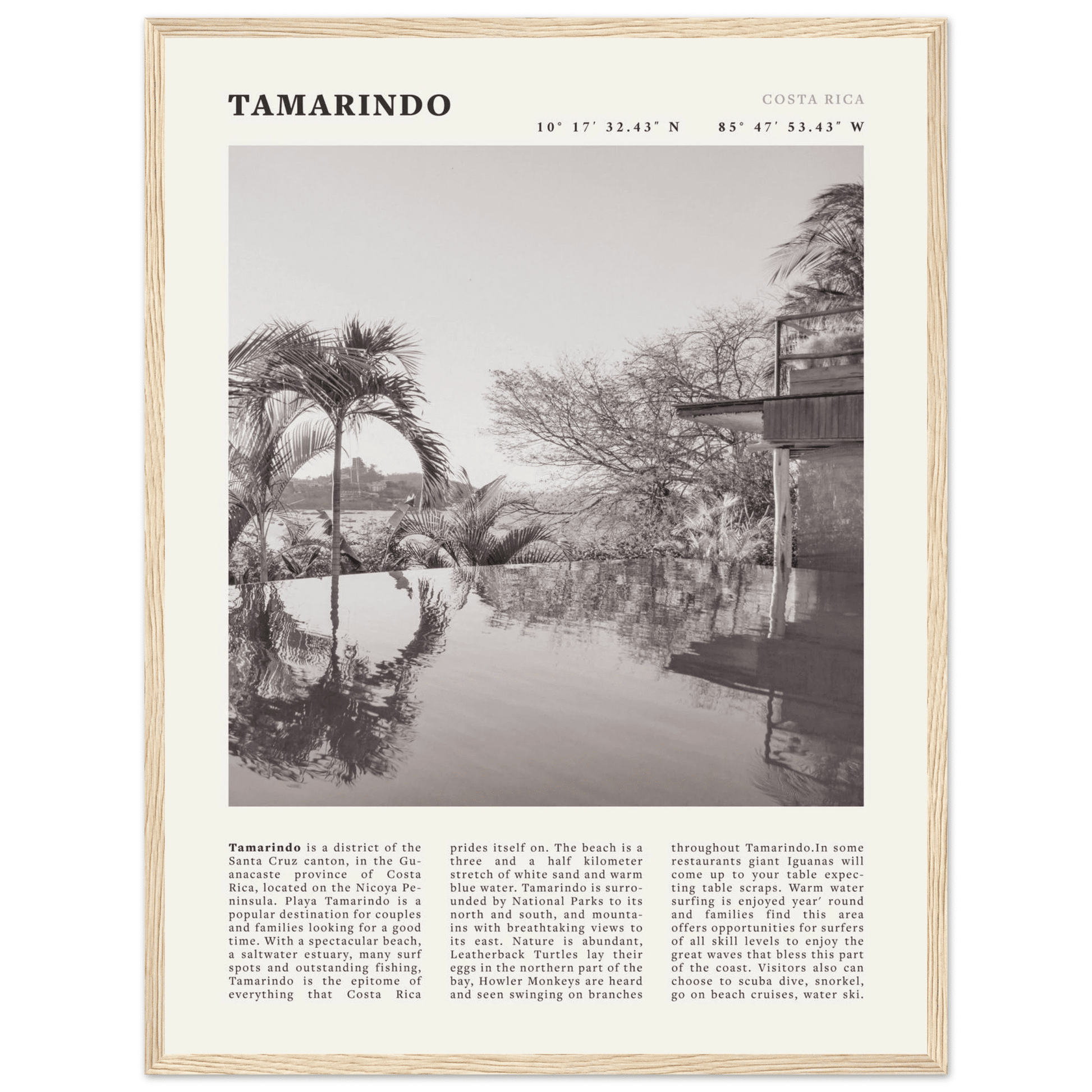 Tamarindo Poster | Black & White Costa Rica Beach Wall Art | Surf Travel Print - Evergreen Posters