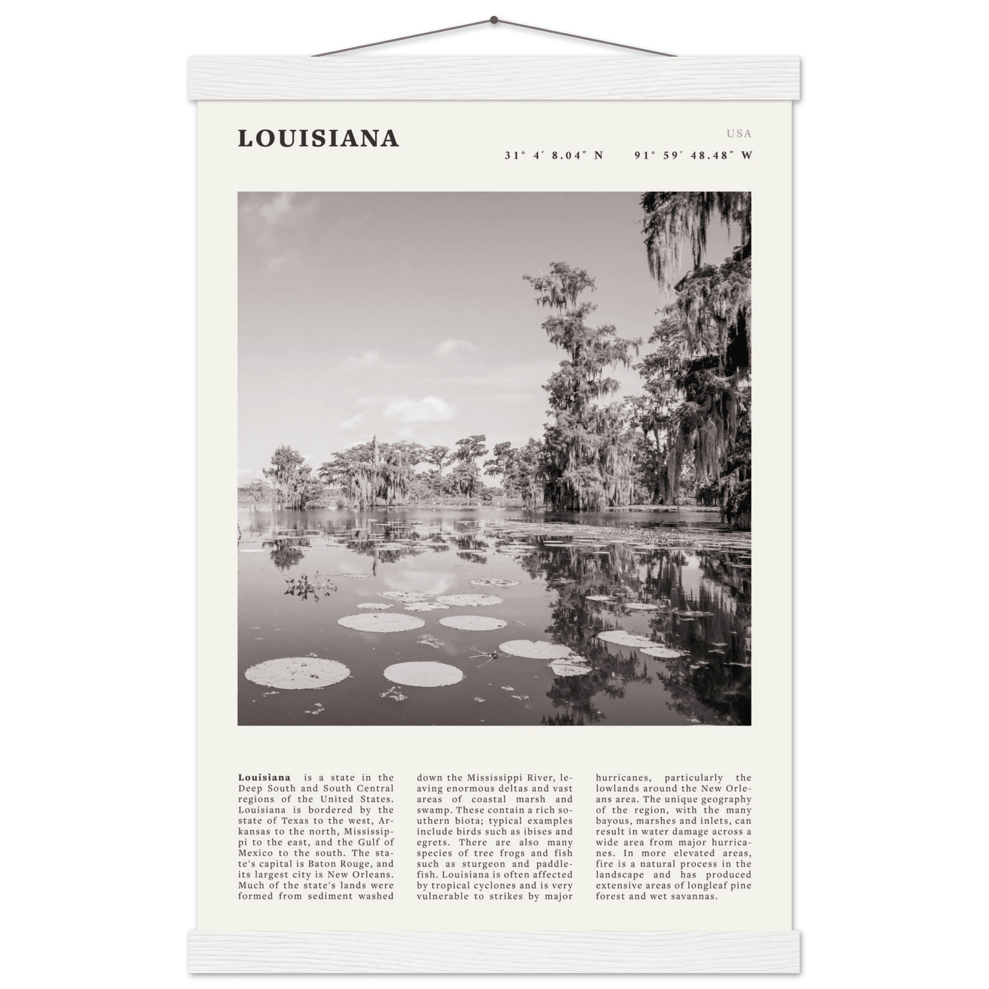 Louisiana Poster | Black & White Bayou Wall Art | Southern USA Travel Print Decor - Evergreen Posters
