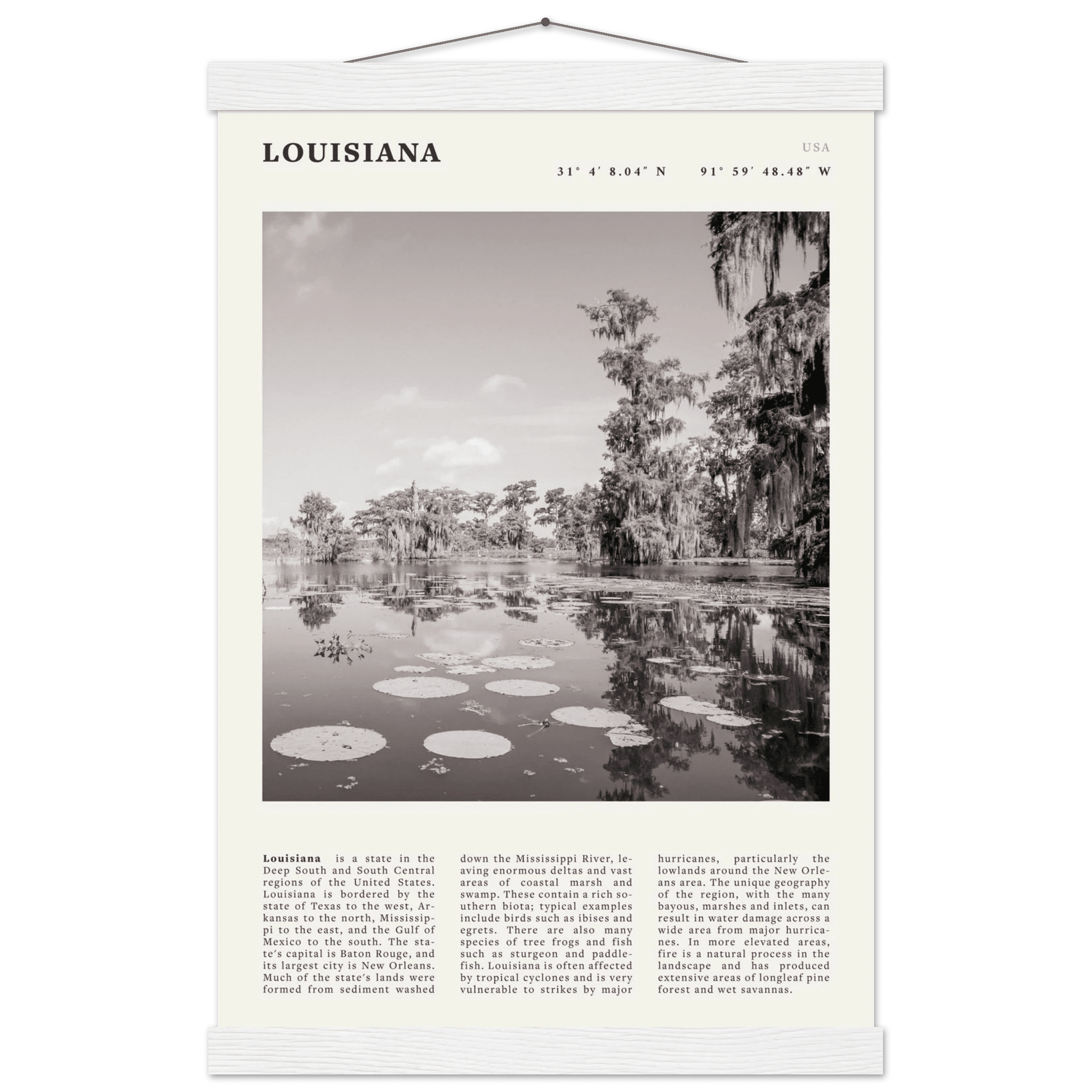 Louisiana Poster | Black & White Bayou Wall Art | Southern USA Travel Print Decor - Evergreen Posters