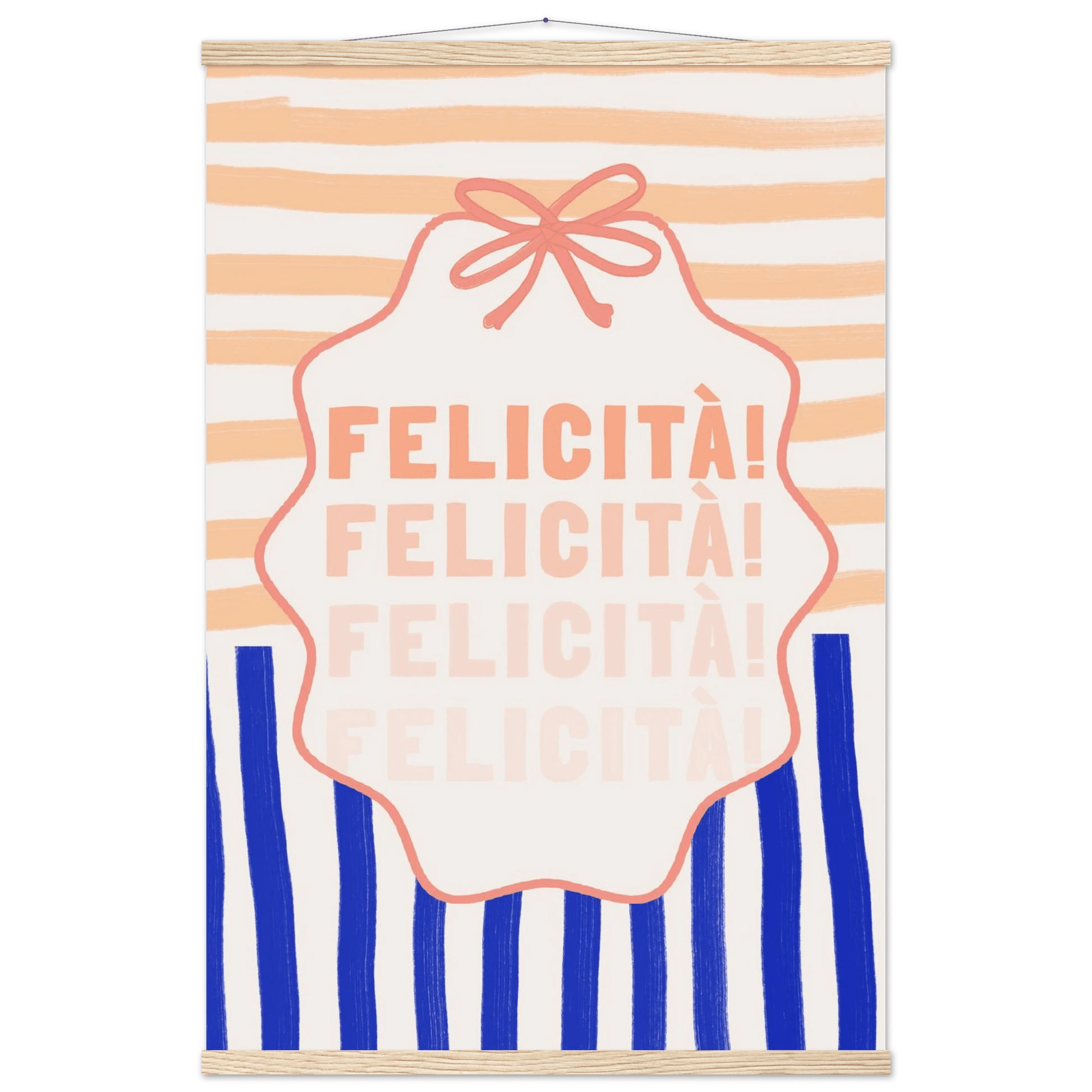 Felicità Italian Happiness Quote Print | Coquette Stripe Wall Art - Evergreen Posters