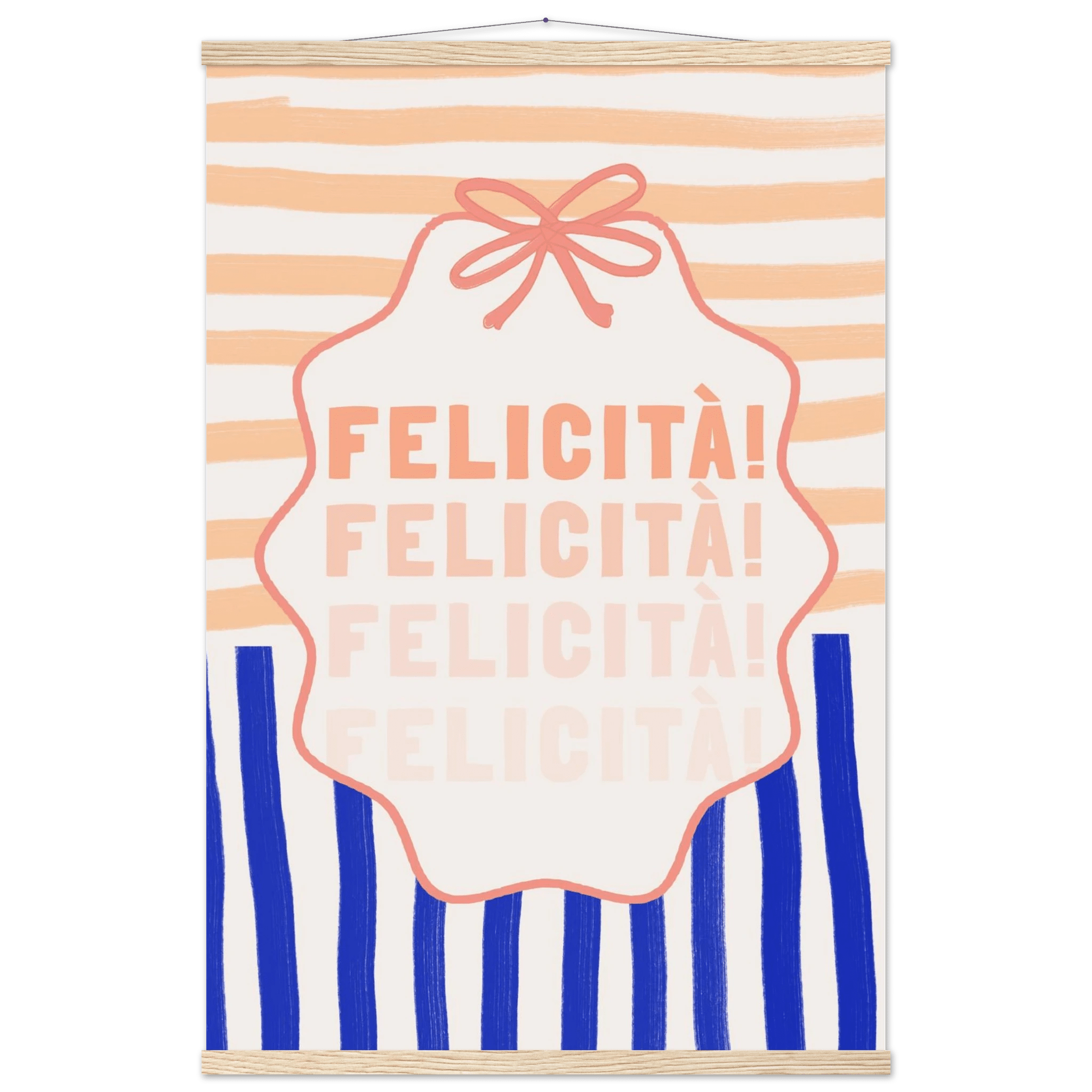 Felicità Italian Happiness Quote Print | Coquette Stripe Wall Art - Evergreen Posters