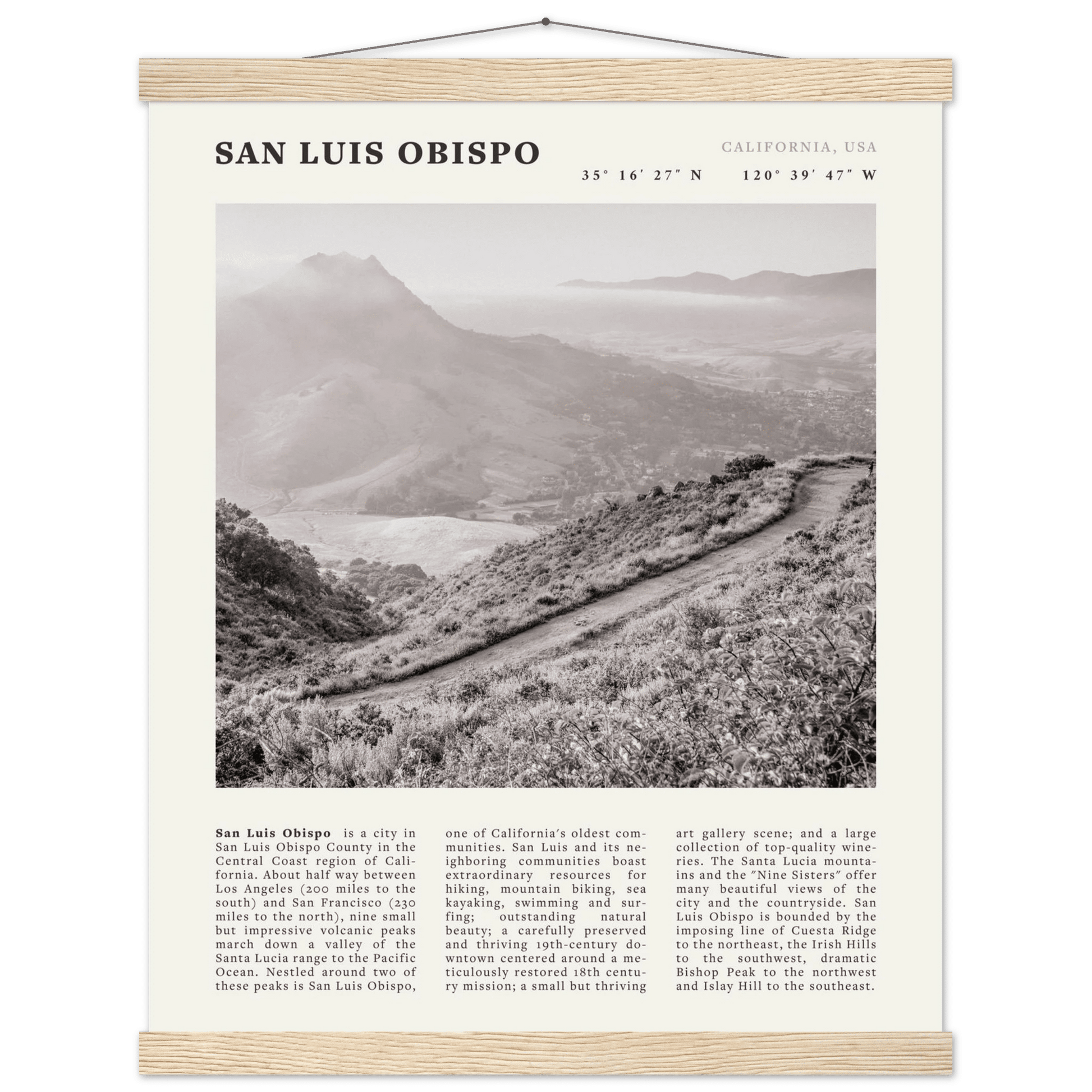 San Luis Obispo Poster | Black & White California Wall Art | SLO Travel Print - Evergreen Posters