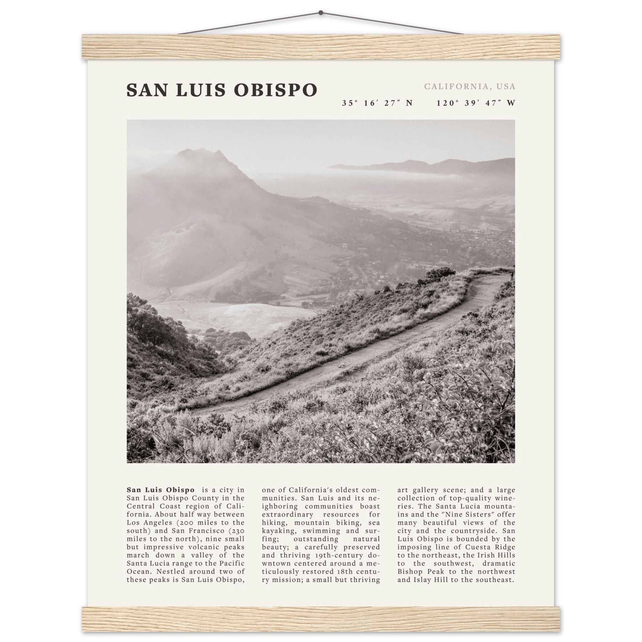 San Luis Obispo Poster | Black & White California Wall Art | SLO Travel Print - Evergreen Posters