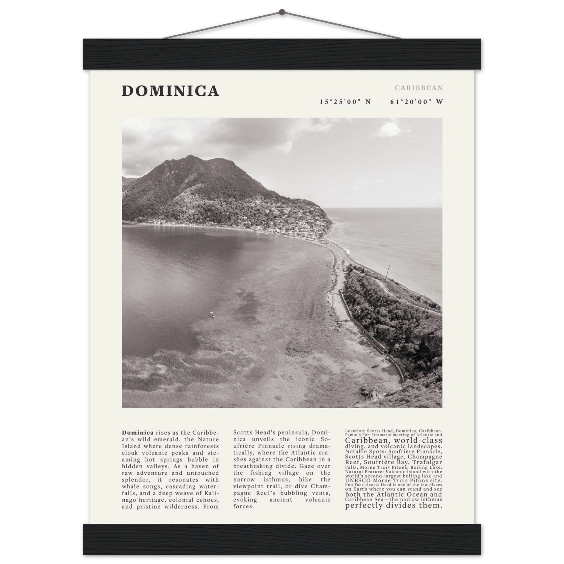 Dominica Poster Black and White – Vintage Caribbean Rainforest Island Print (Digital & Printed Options) - Evergreen Posters