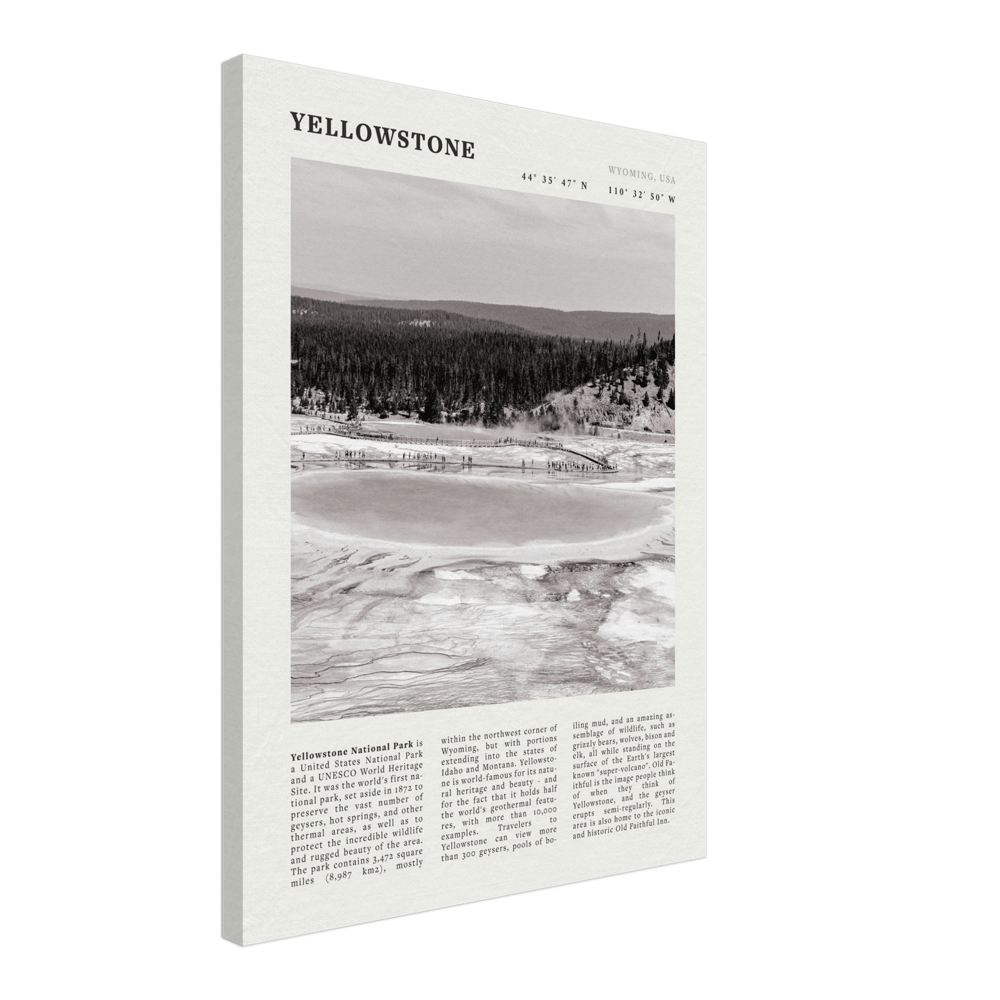 Yellowstone Poster | Black & White Grand Prismatic Spring Wall Art | WY Print - Evergreen Posters