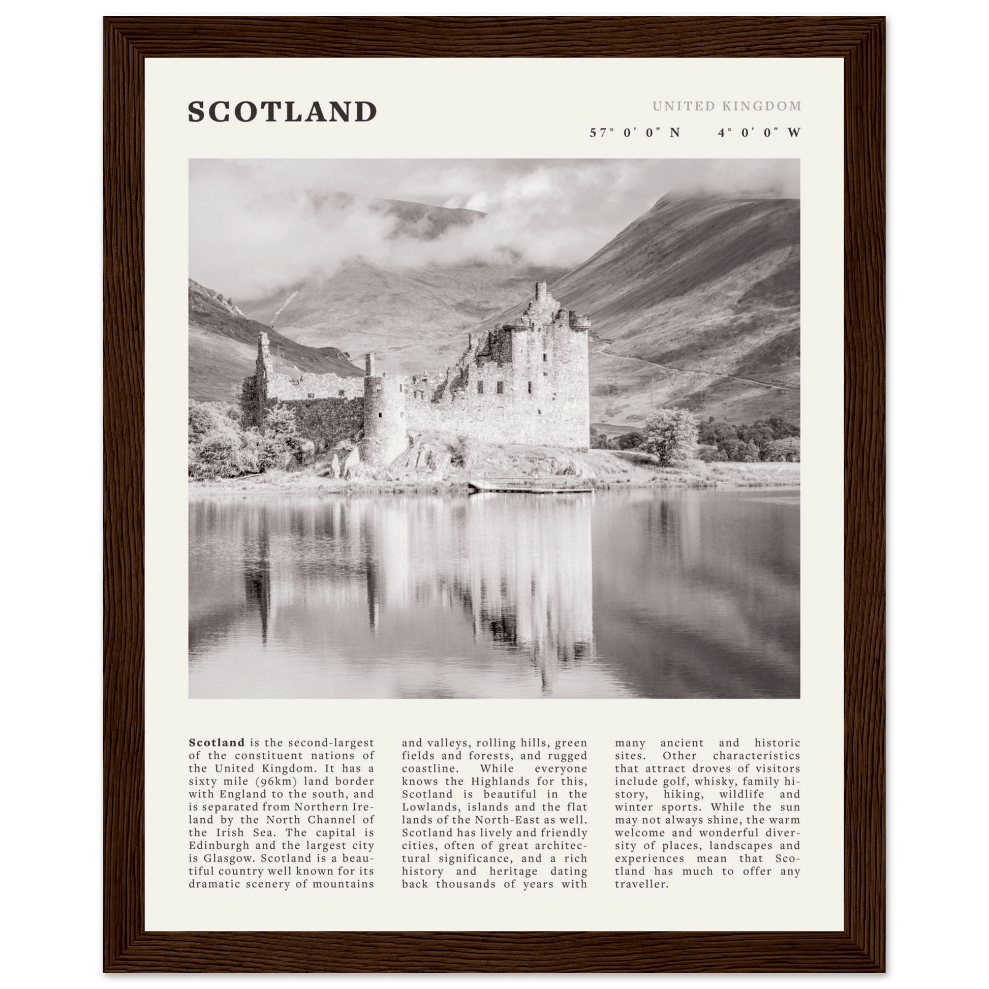 Scotland Poster | Black & White Highland Castle Wall Art | UK Travel Print Decor - Evergreen Posters