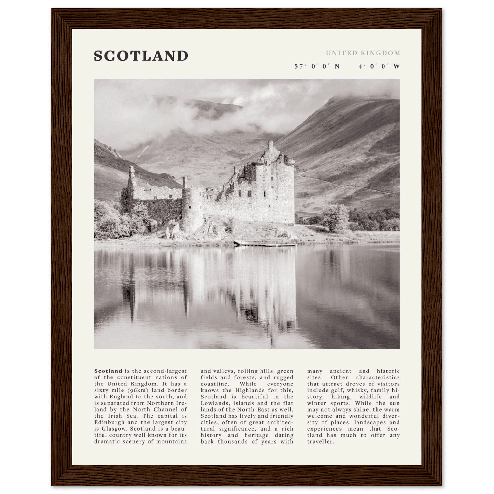 Scotland Poster | Black & White Highland Castle Wall Art | UK Travel Print Decor - Evergreen Posters