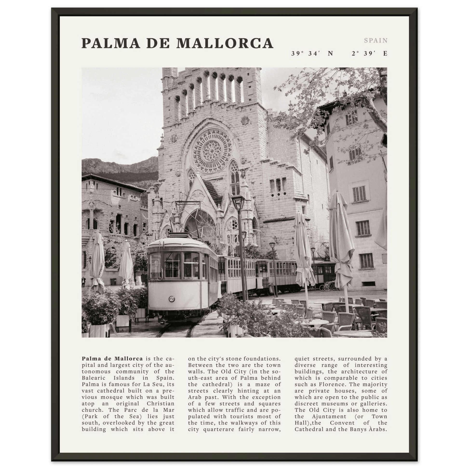 Palma de Mallorca Poster | Black & White Spain Wall Art | Travel Print | Mediterranean Decor - Evergreen Posters