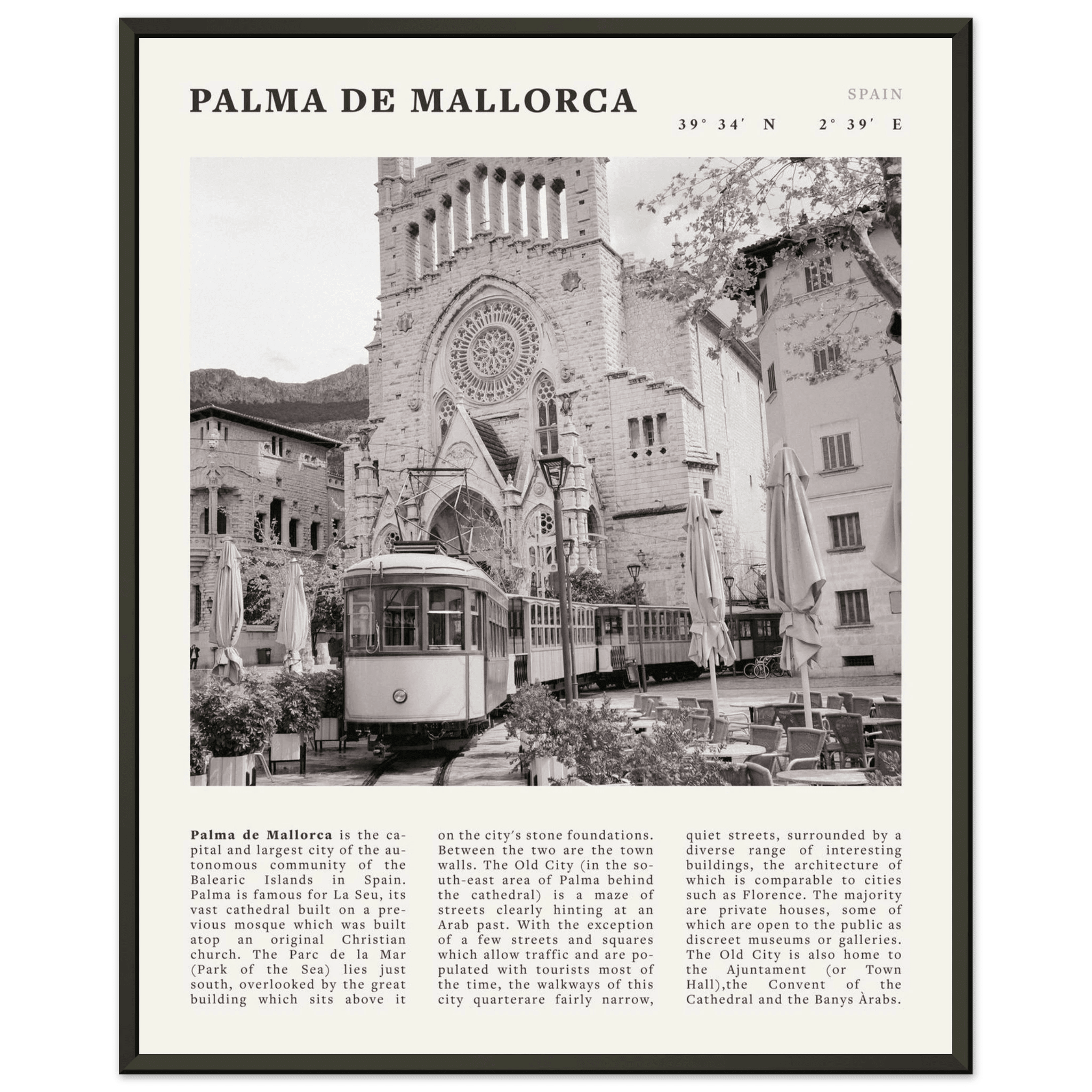 Palma de Mallorca Poster | Black & White Spain Wall Art | Travel Print | Mediterranean Decor - Evergreen Posters