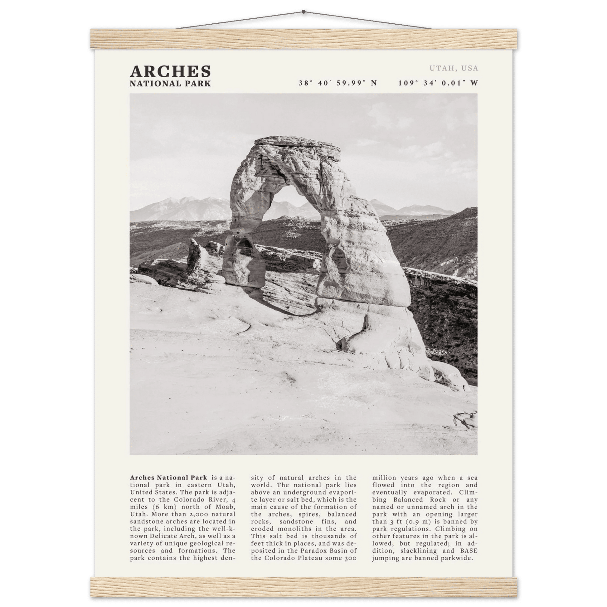 Arches National Park Poster | Black & White Utah Wall Art | Delicate Arch Print - Evergreen Posters