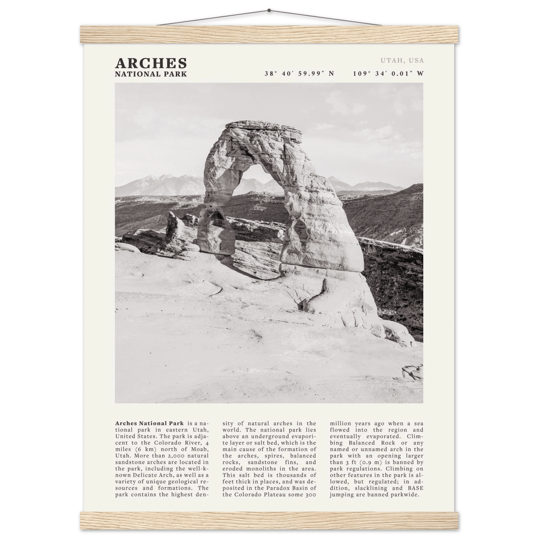 Arches National Park Poster | Black & White Utah Wall Art | Delicate Arch Print - Evergreen Posters