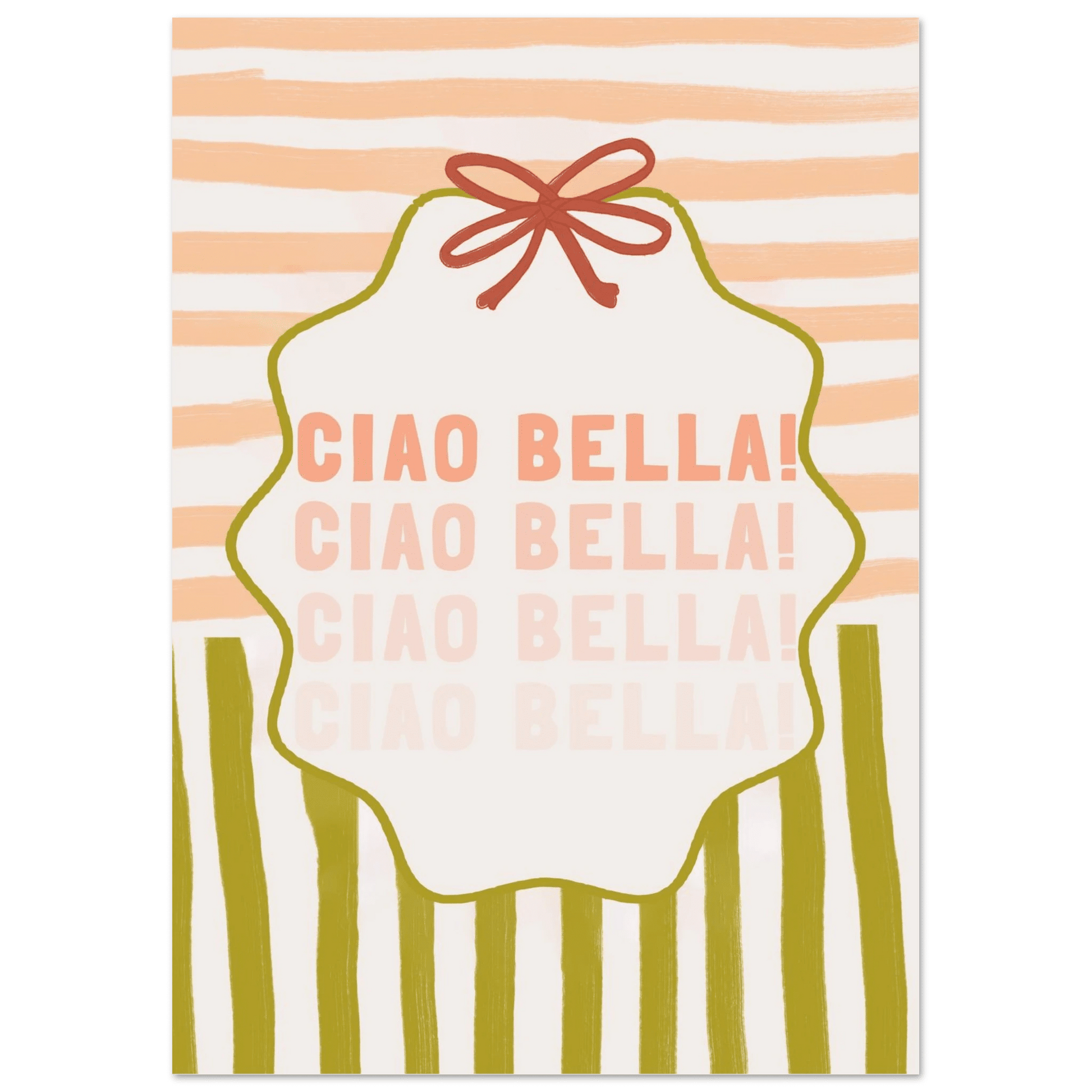 Ciao Bella Poster | Italian Typography Wall Art | Retro Stripe Bow Print | Cute Room Decor - Evergreen Posters