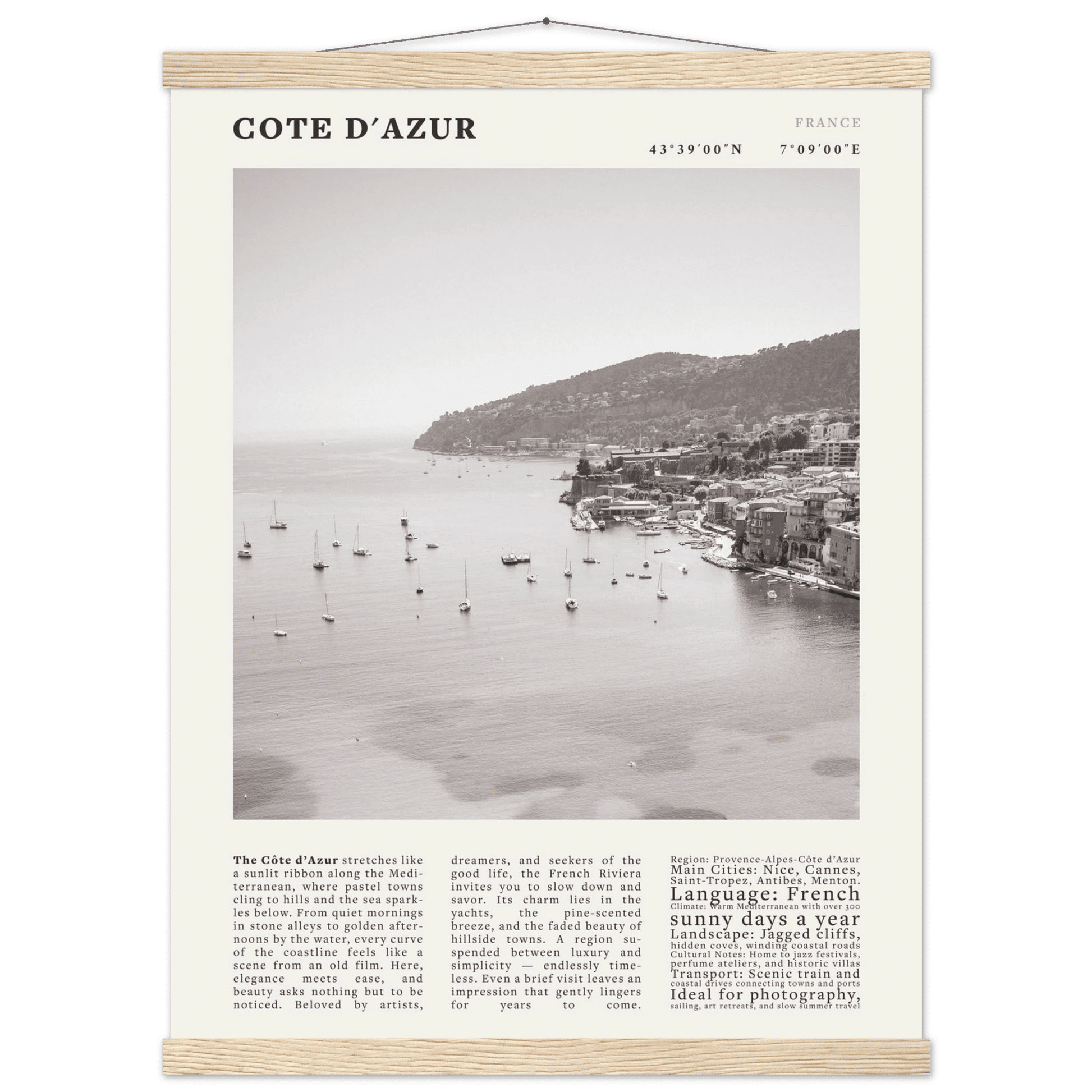 Côte d'Azur Poster Black and White – Vintage French Riviera Coast Print (Digital & Printed Options) - Evergreen Posters