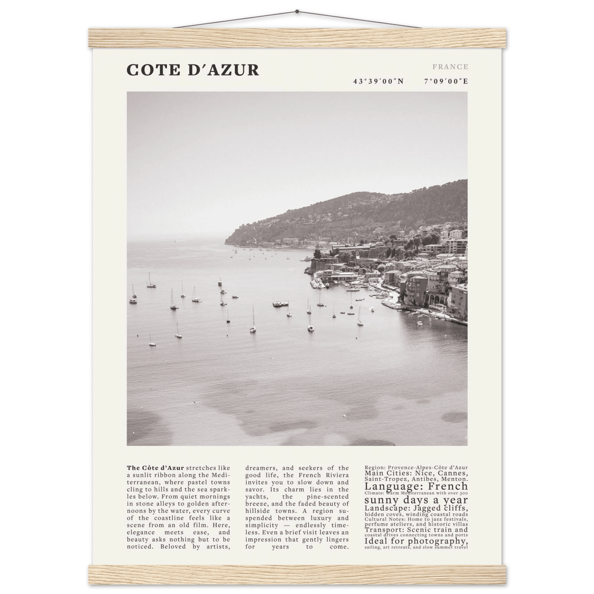 Côte d'Azur Poster Black and White – Vintage French Riviera Coast Print (Digital & Printed Options) - Evergreen Posters