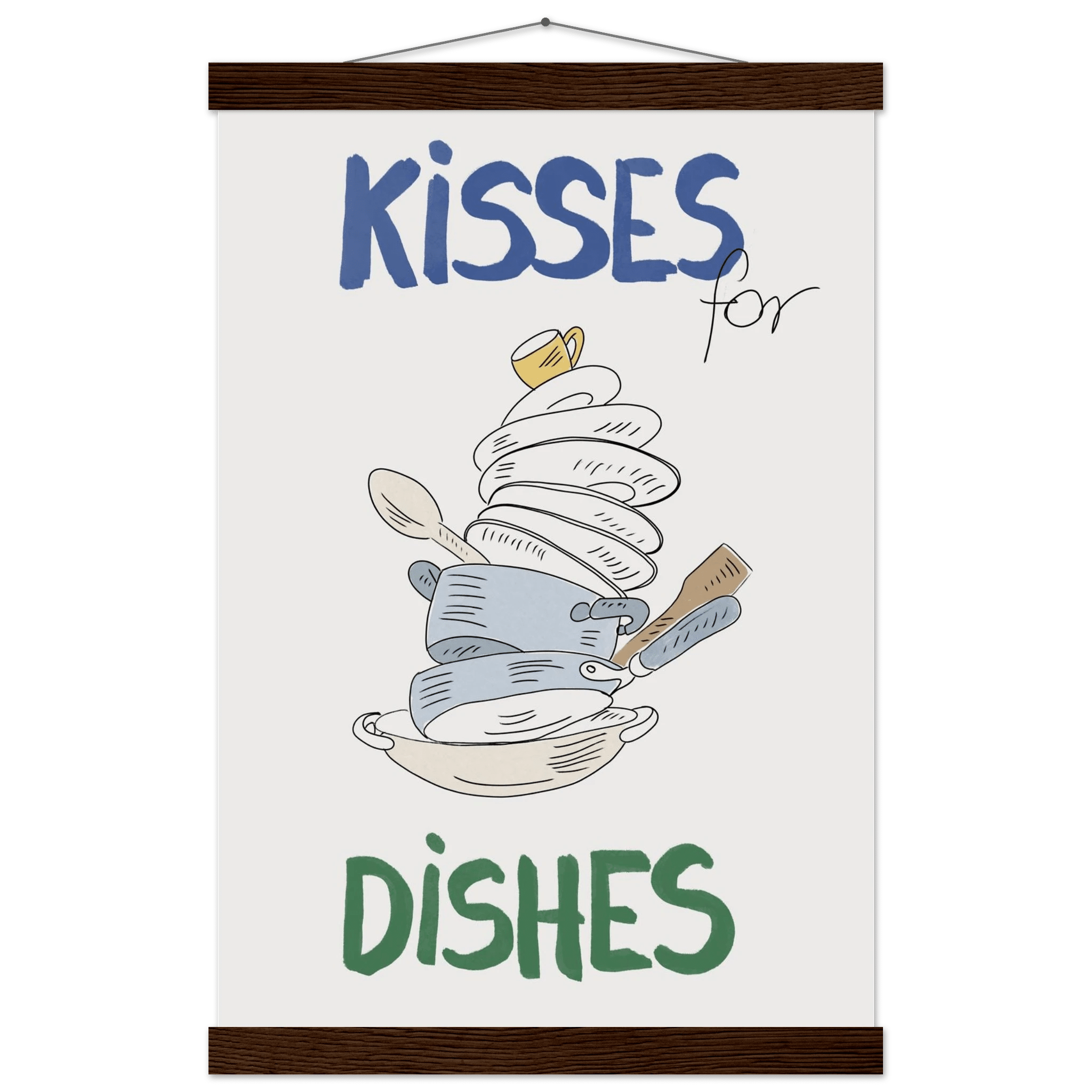 Kisses for Dishes Poster – Funny Kitchen Wall Art Print (Digital & Printed Options) - Evergreen Posters
