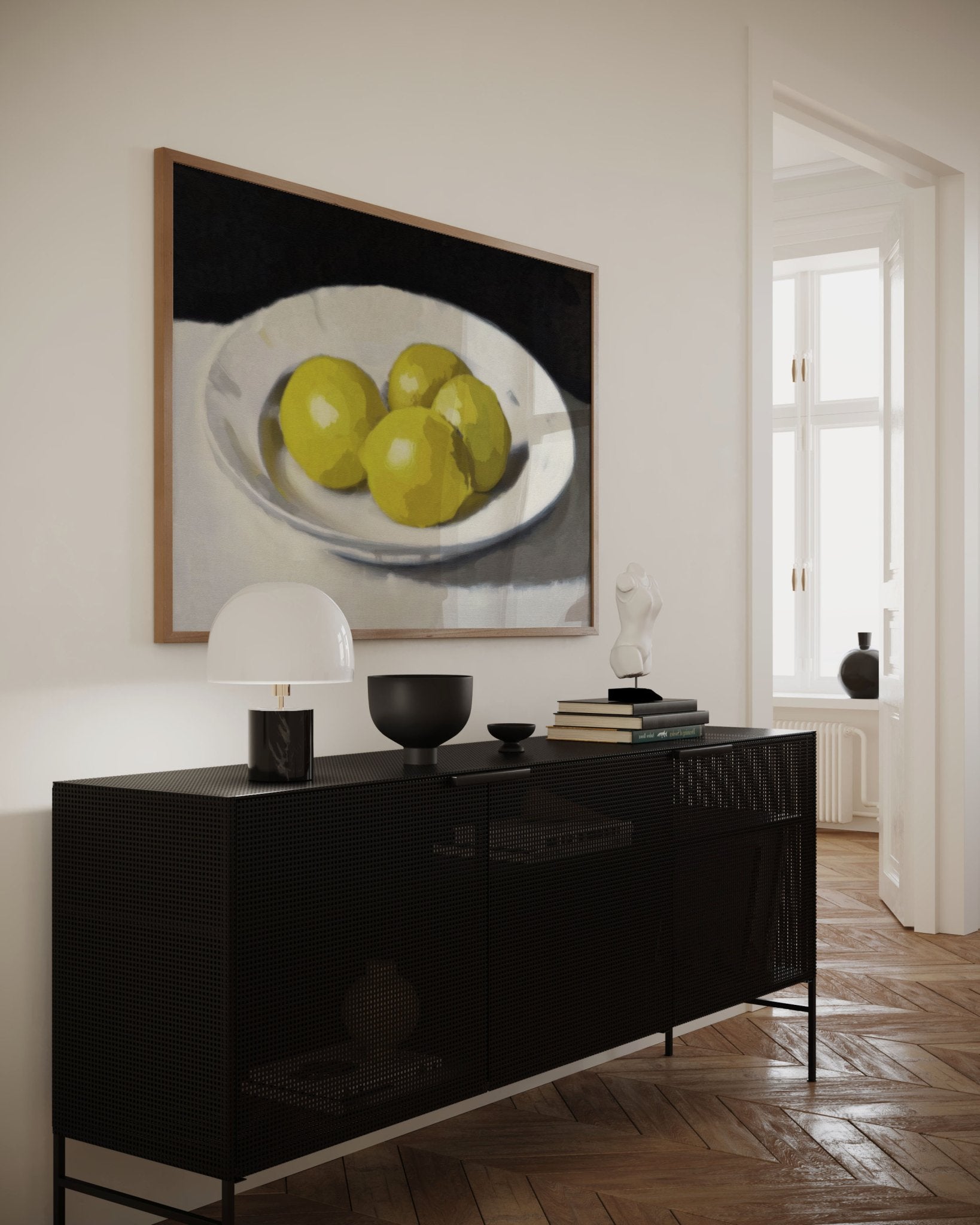 Lemons Print | Three Lemons Oil Painting Wall Art | Kitchen Still Life Poster - Evergreen Posters