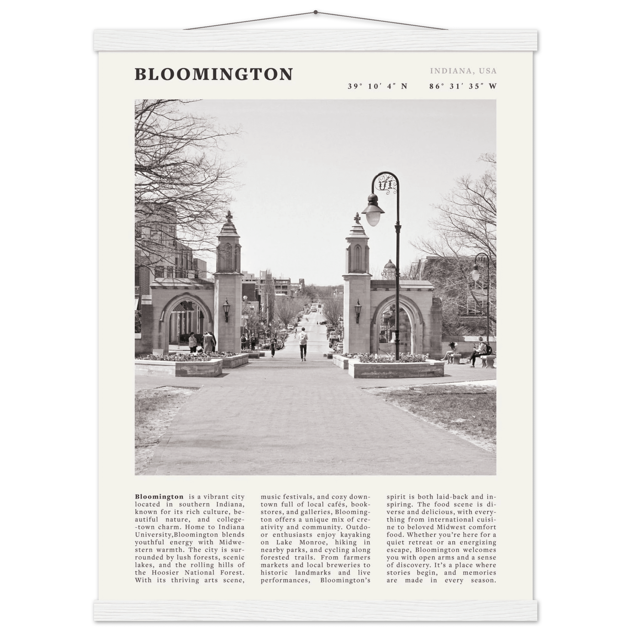 Bloomington Indiana Black and White Vintage Poster - Evergreen Posters