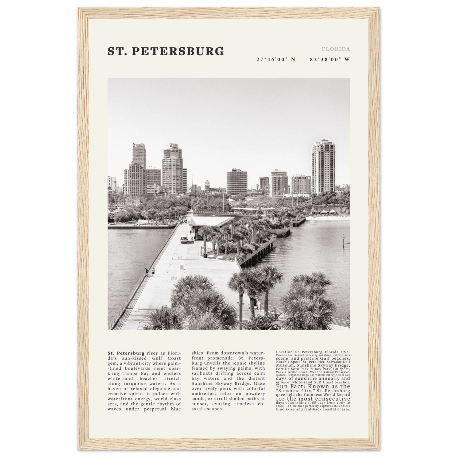 St. Petersburg Florida Poster Black and White – Vintage St Pete Skyline Print (Digital & Printed Options) - Evergreen Posters