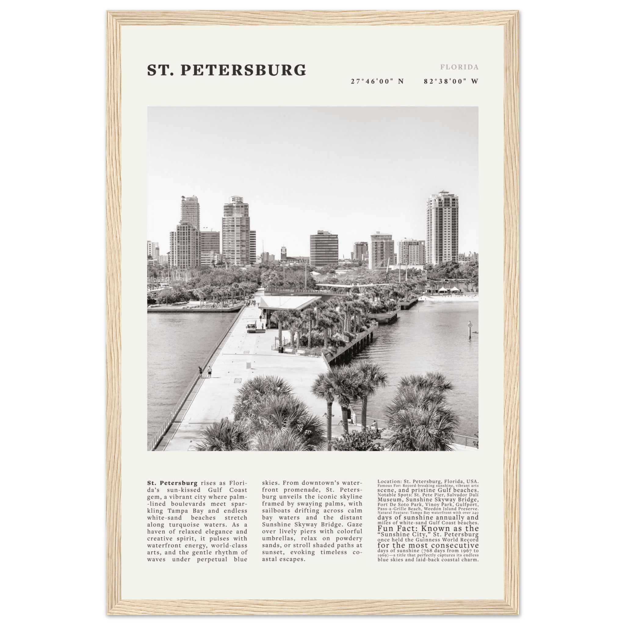 St. Petersburg Florida Poster Black and White – Vintage St Pete Skyline Print (Digital & Printed Options) - Evergreen Posters
