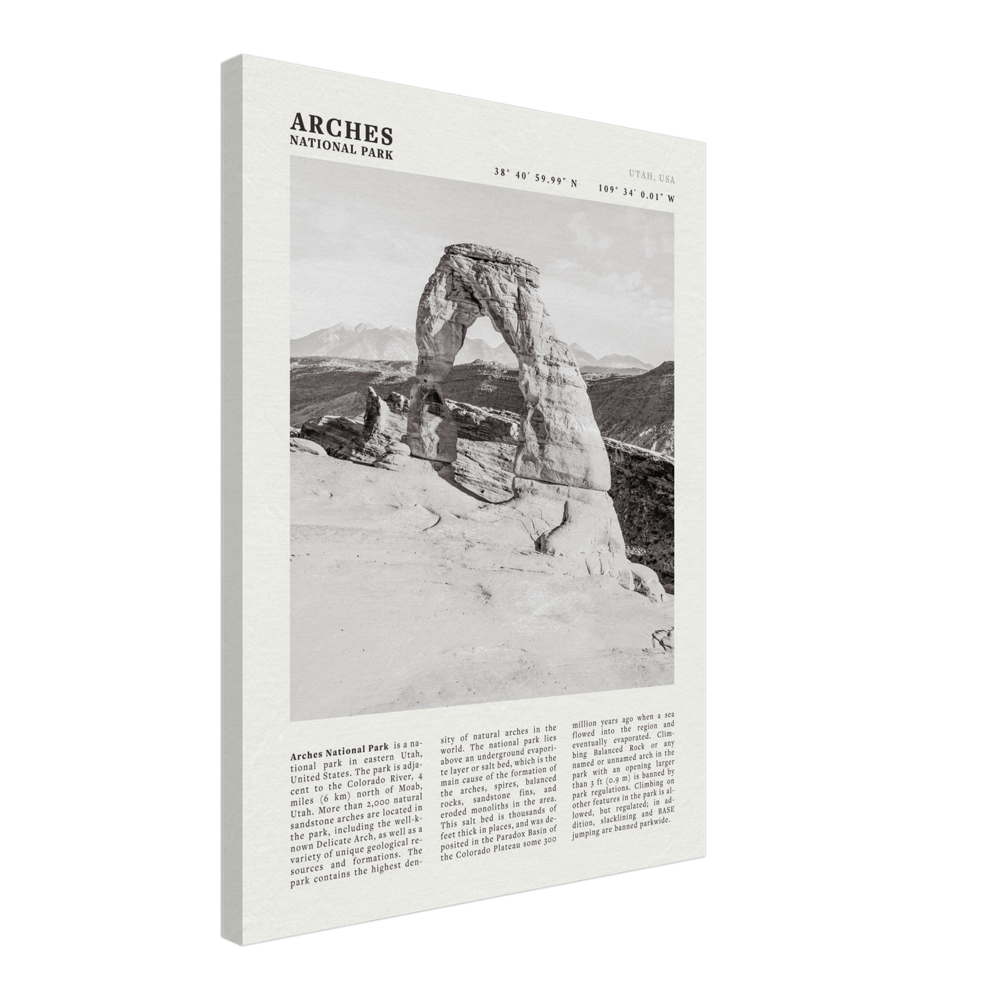 Arches National Park Poster | Black & White Utah Wall Art | Delicate Arch Print - Evergreen Posters