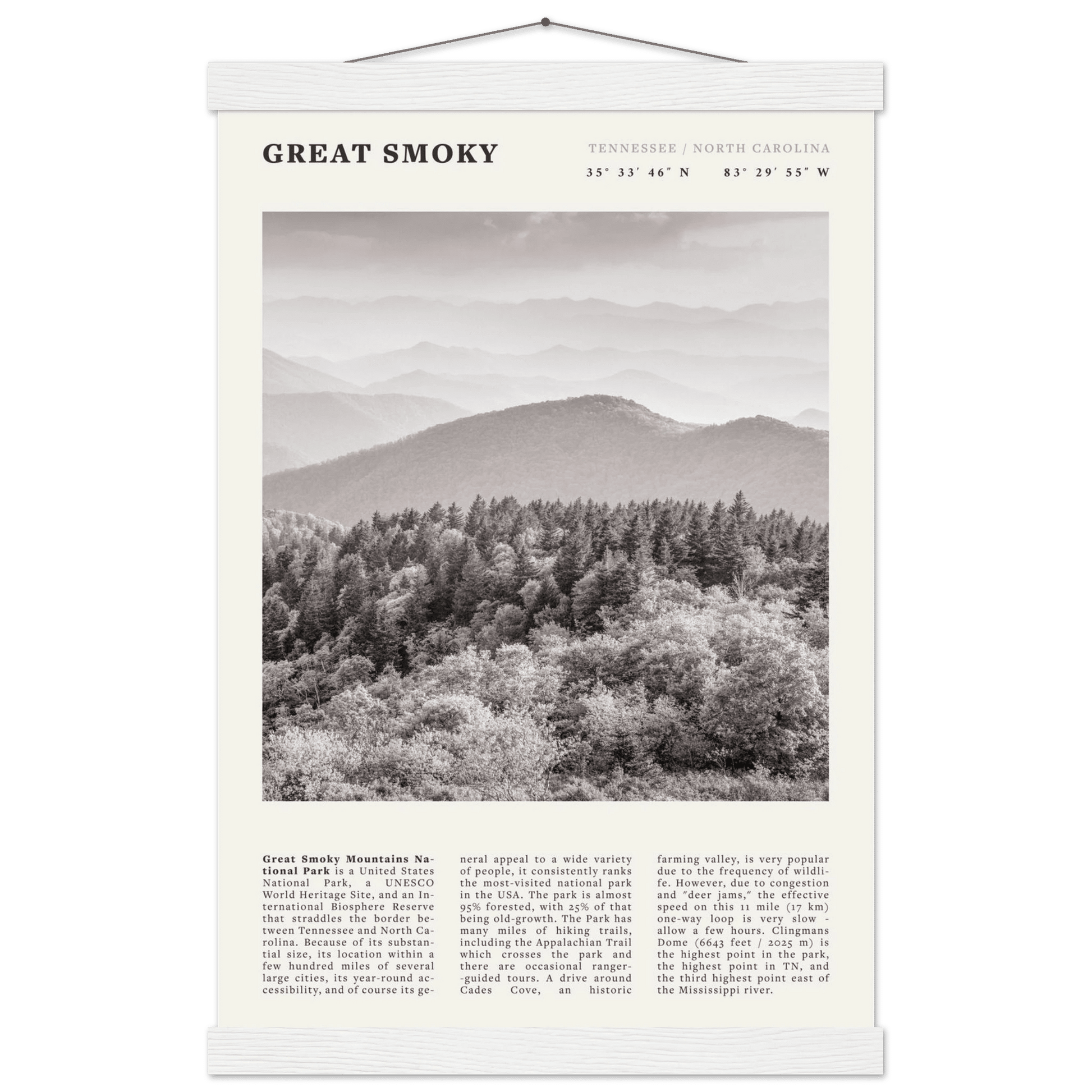 Great Smoky Mountains Poster | Black & White National Park Wall Art | Tennessee Print - Evergreen Posters