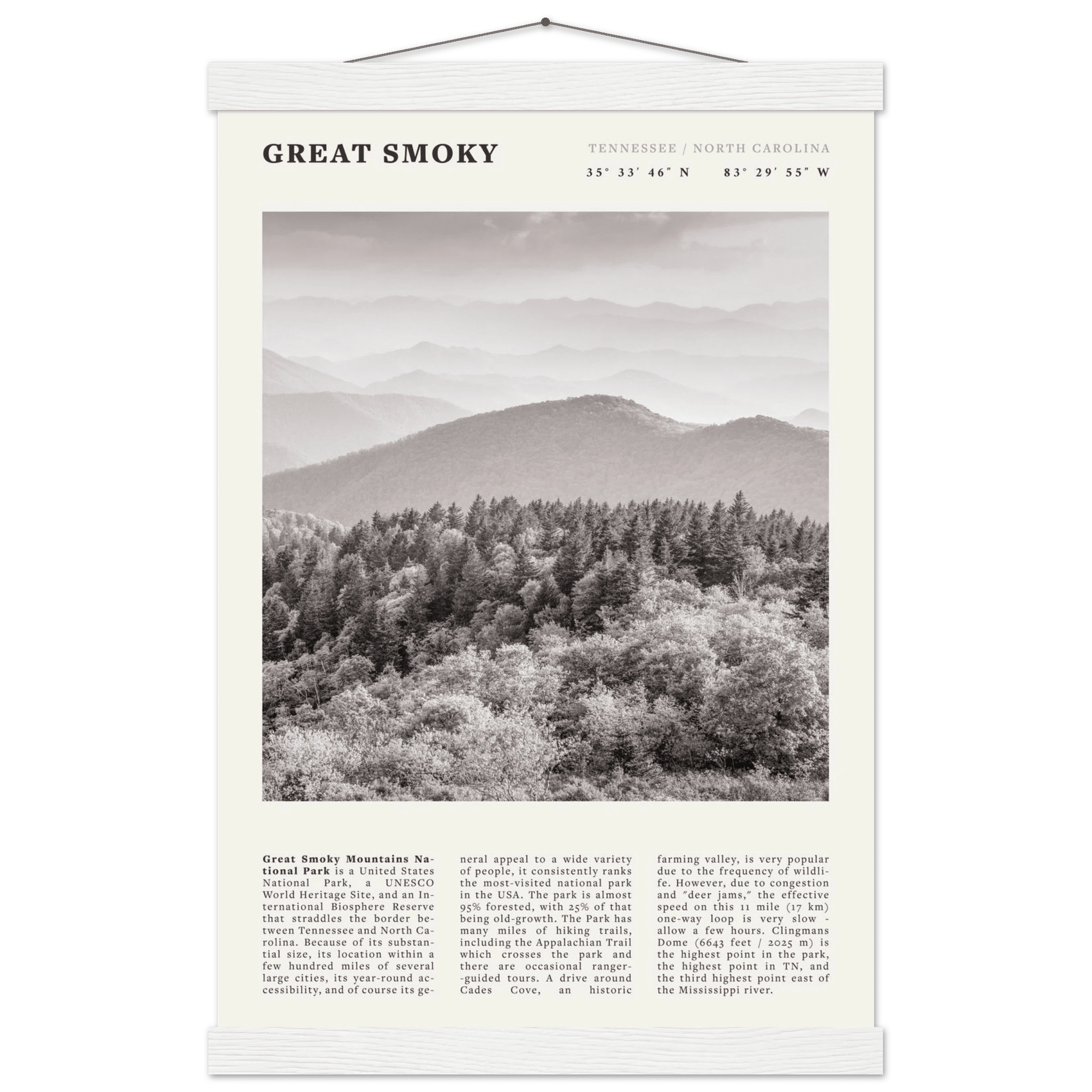 Great Smoky Mountains Poster | Black & White National Park Wall Art | Tennessee Print - Evergreen Posters